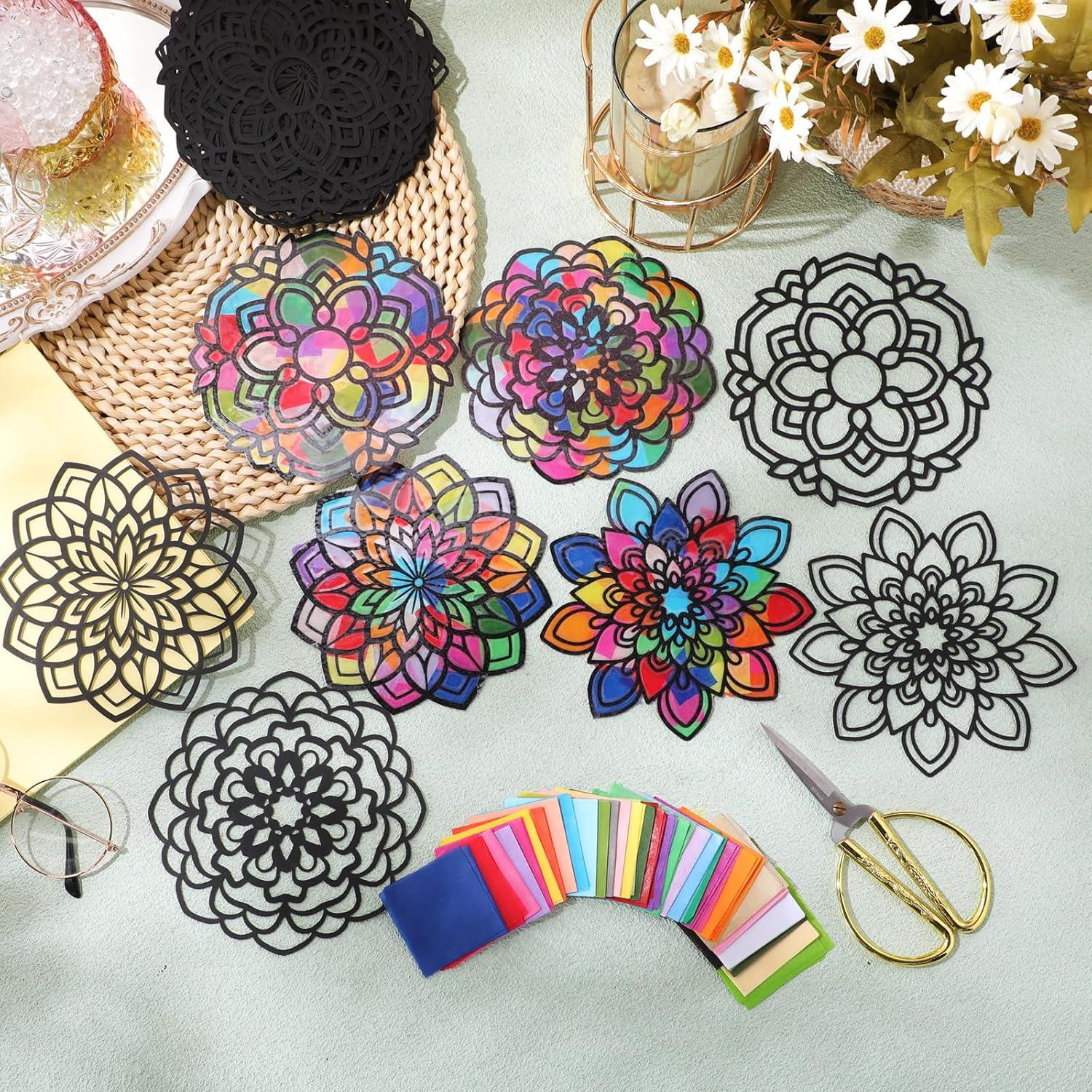 Kit de Manualidades Suncatchers Mandala Tinlade - 24 Tarjetas y 600 Papeles de Seda