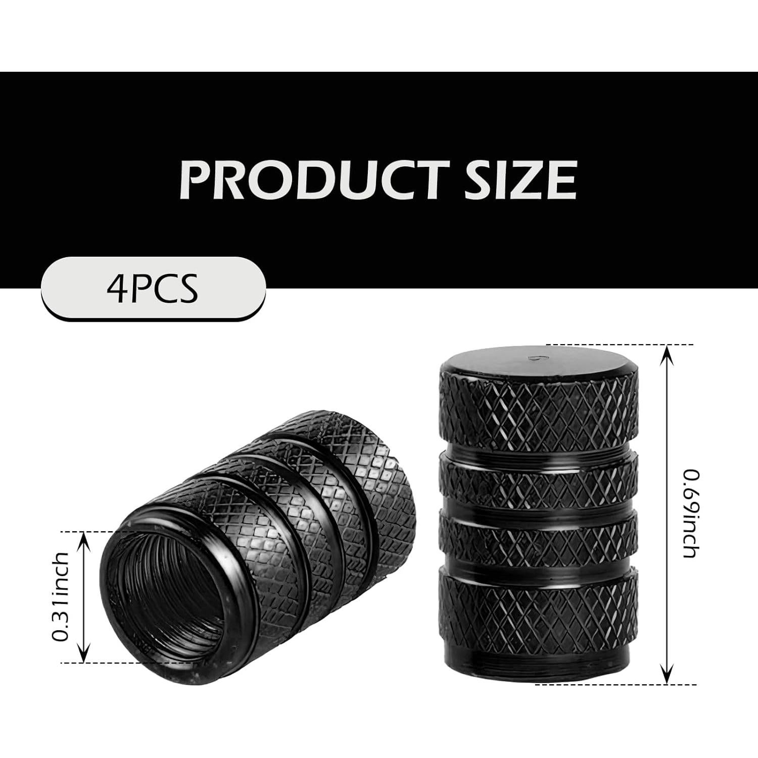 4 Tapones de Válvula de Neumático Zikefest Aluminio Negro