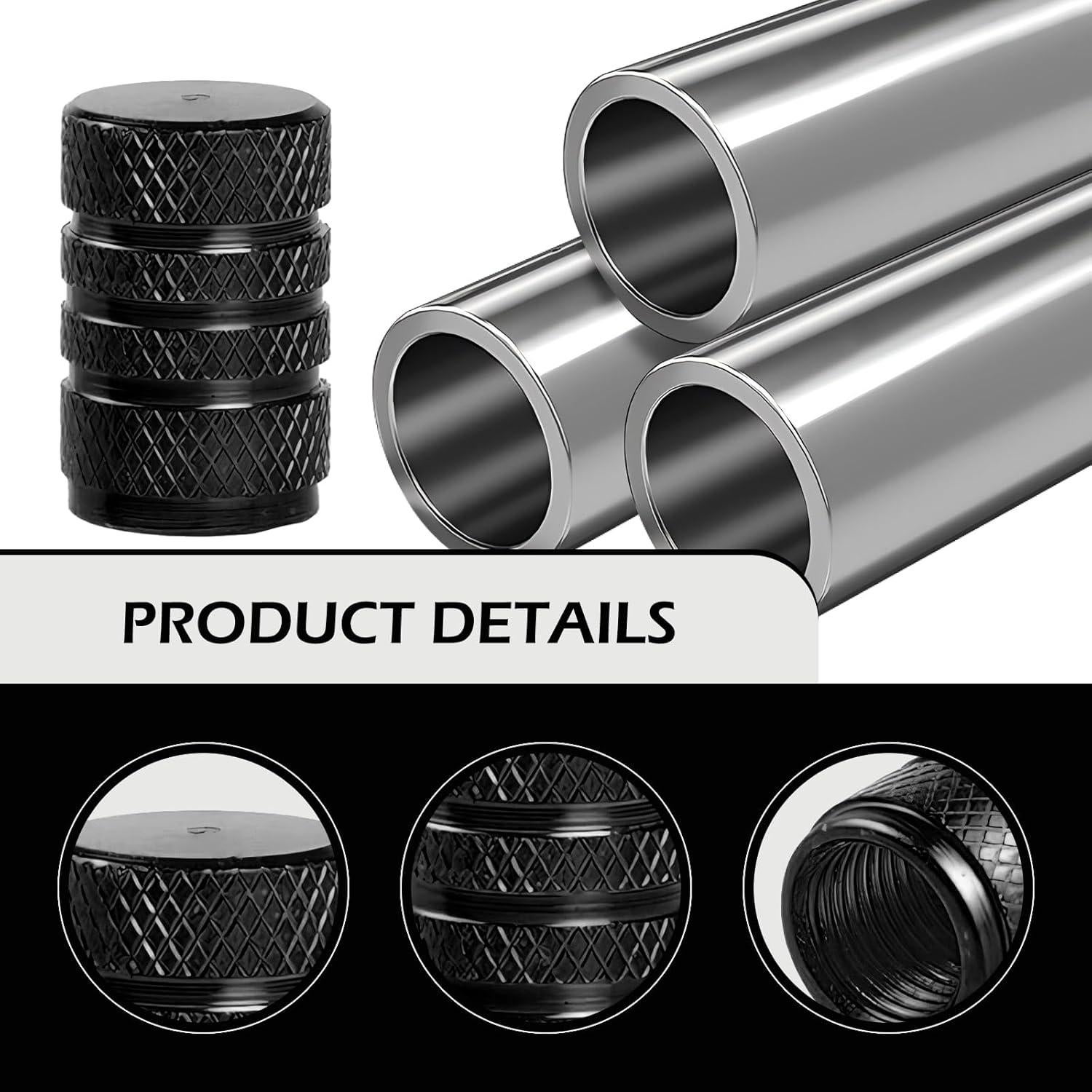 4 Tapones de Válvula de Neumático Zikefest Aluminio Negro