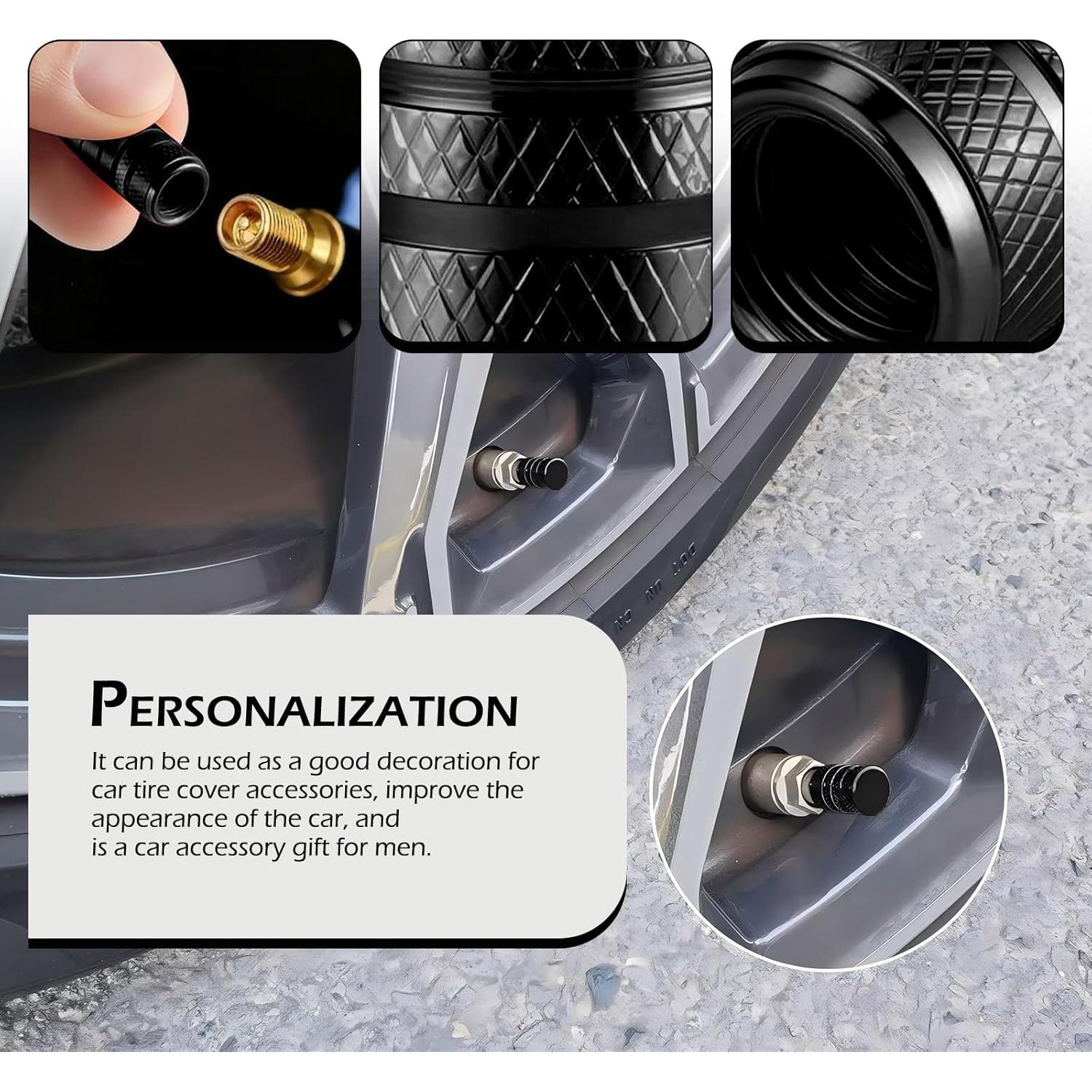 4 Tapones de Válvula de Neumático Zikefest Aluminio Negro