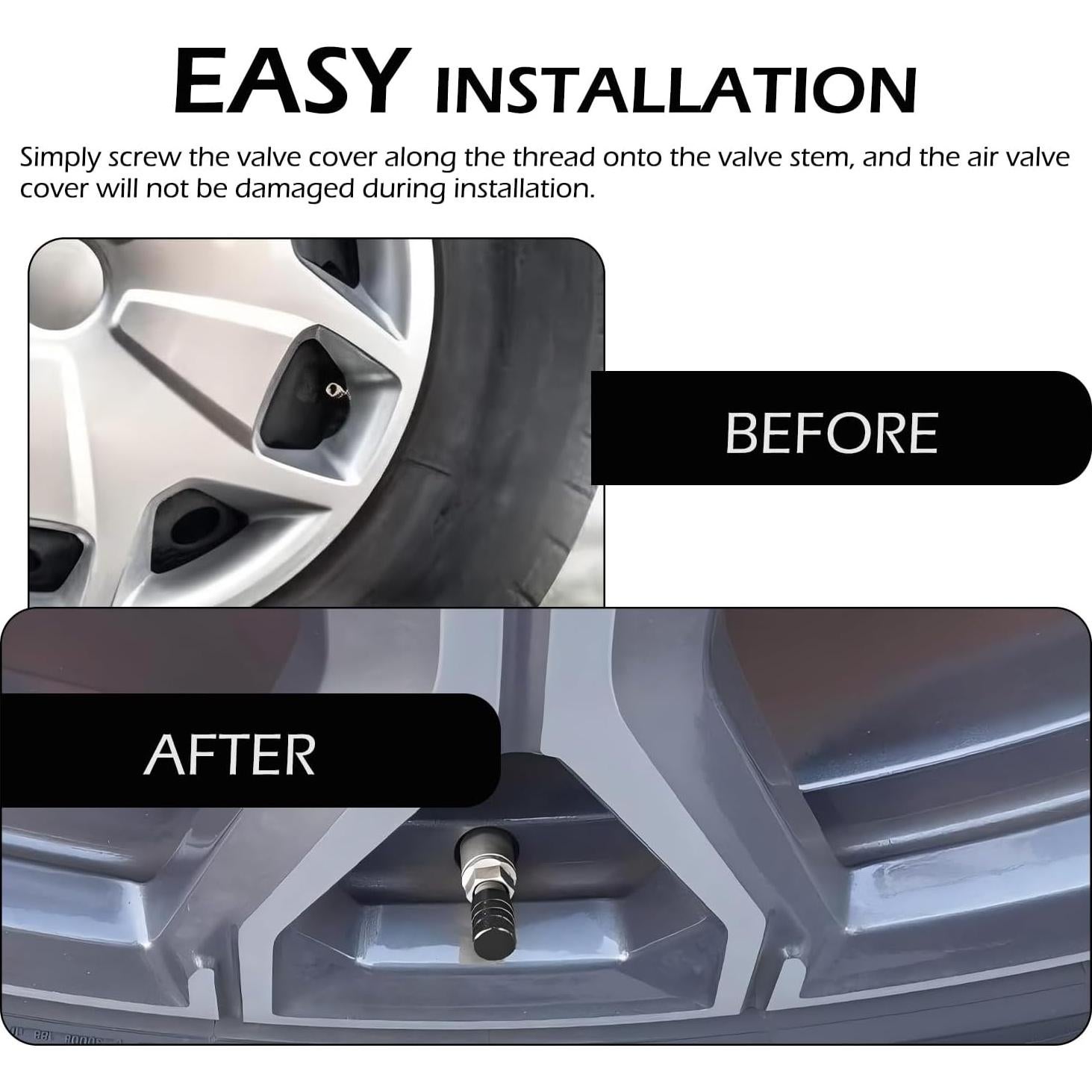 4 Tapones de Válvula de Neumático Zikefest Aluminio Negro