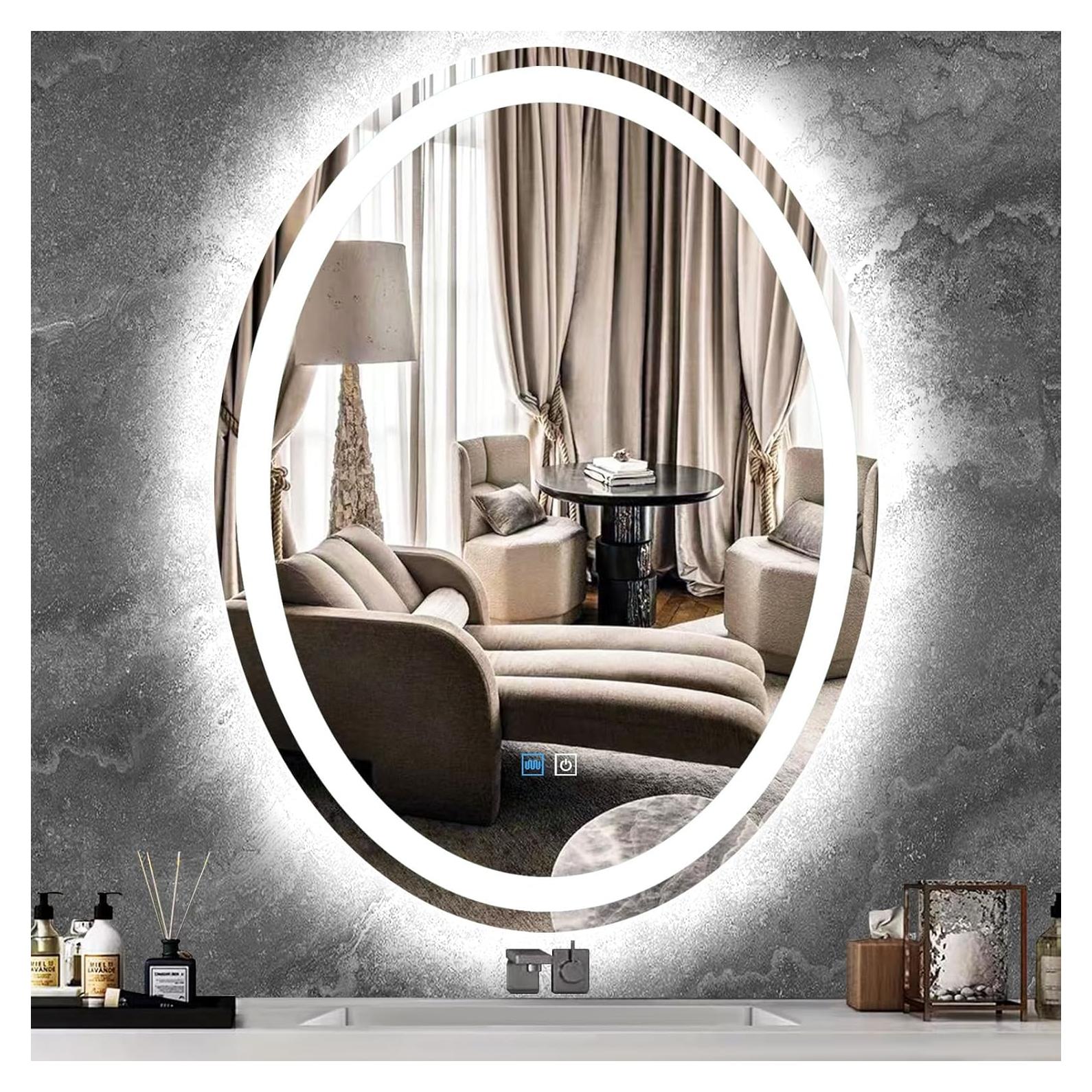 Espejo LED Ovalado MEIOUKA 76x51 cm con 3 Luces Regulables