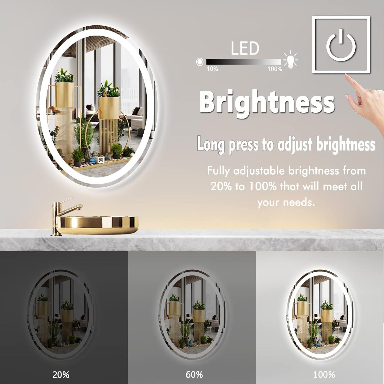 Espejo LED Ovalado MEIOUKA 76x51 cm con 3 Luces Regulables