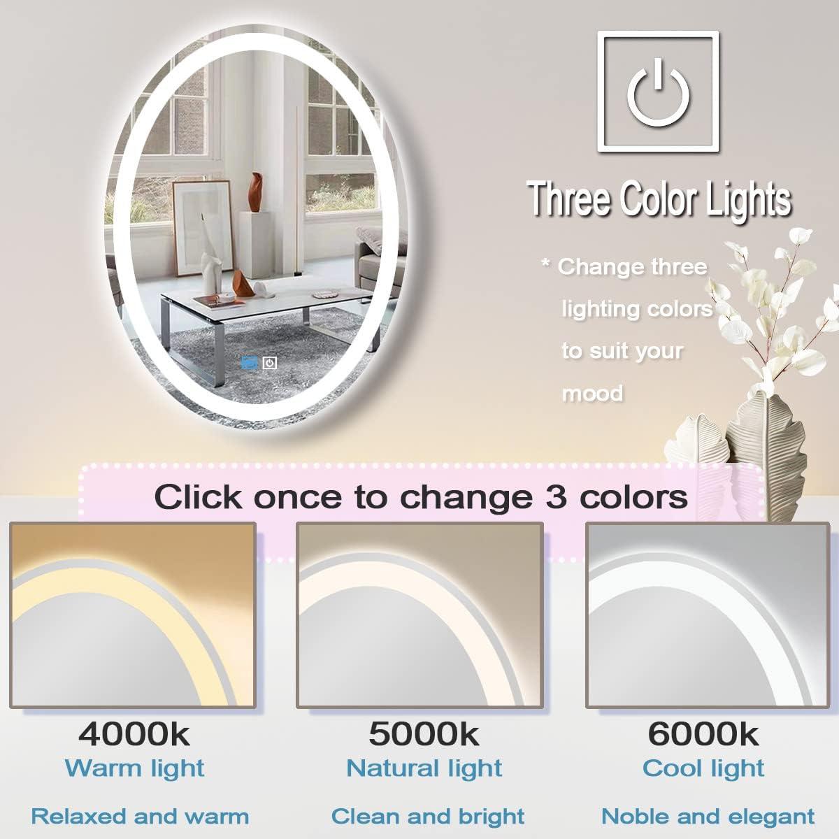 Espejo LED Ovalado MEIOUKA 76x51 cm con 3 Luces Regulables