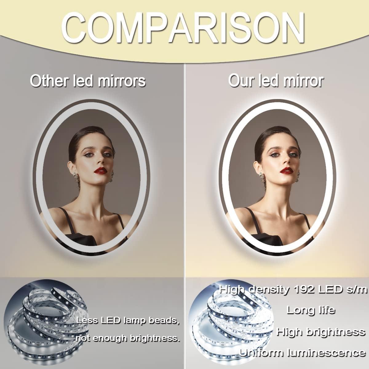 Espejo LED Ovalado MEIOUKA 76x51 cm con 3 Luces Regulables