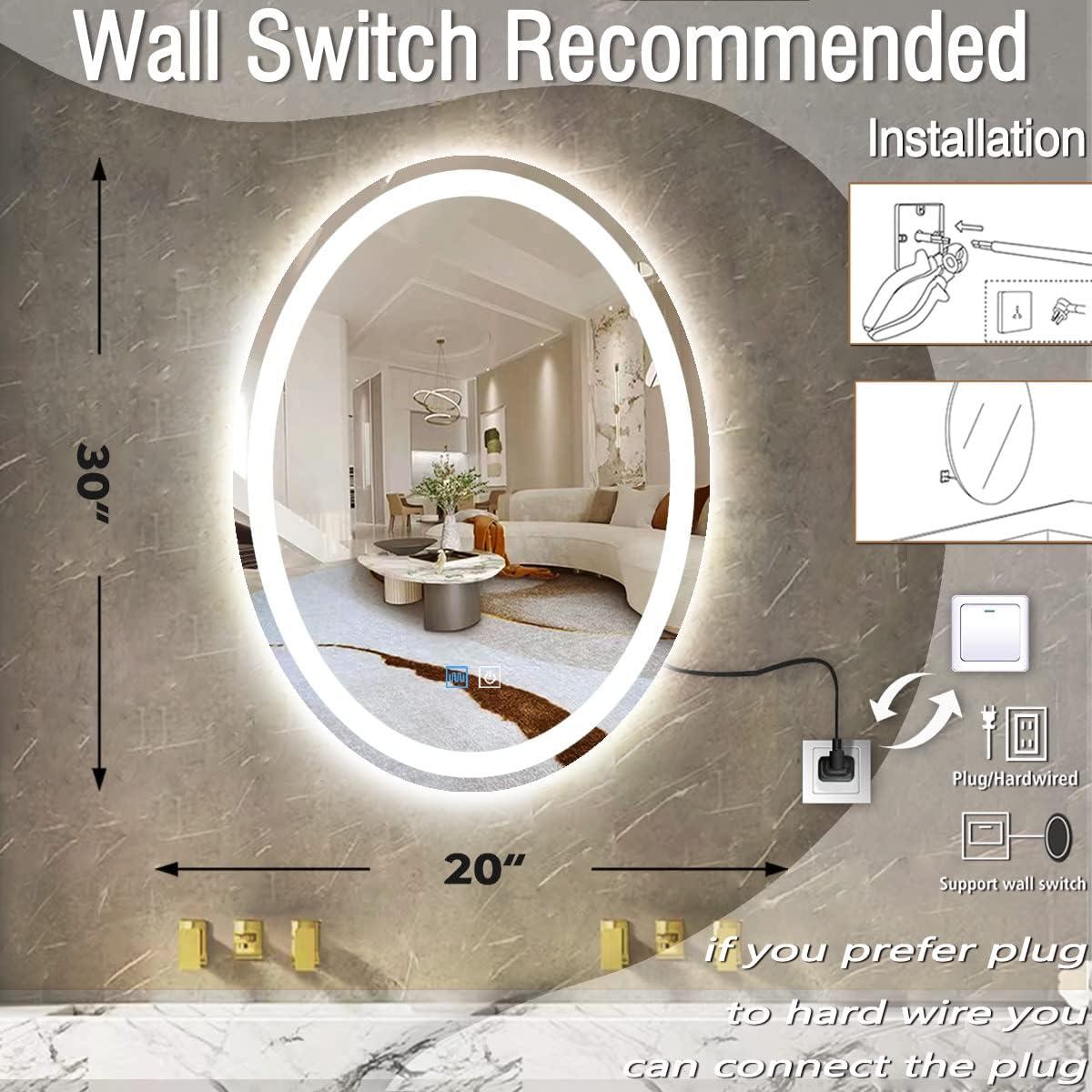 Espejo LED Ovalado MEIOUKA 76x51 cm con 3 Luces Regulables