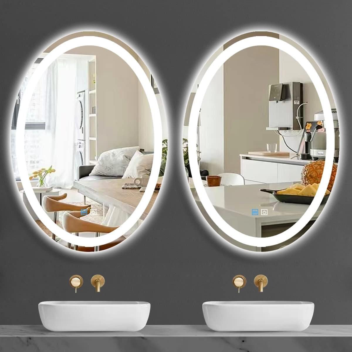 Espejo LED Ovalado MEIOUKA 76x51 cm con 3 Luces Regulables