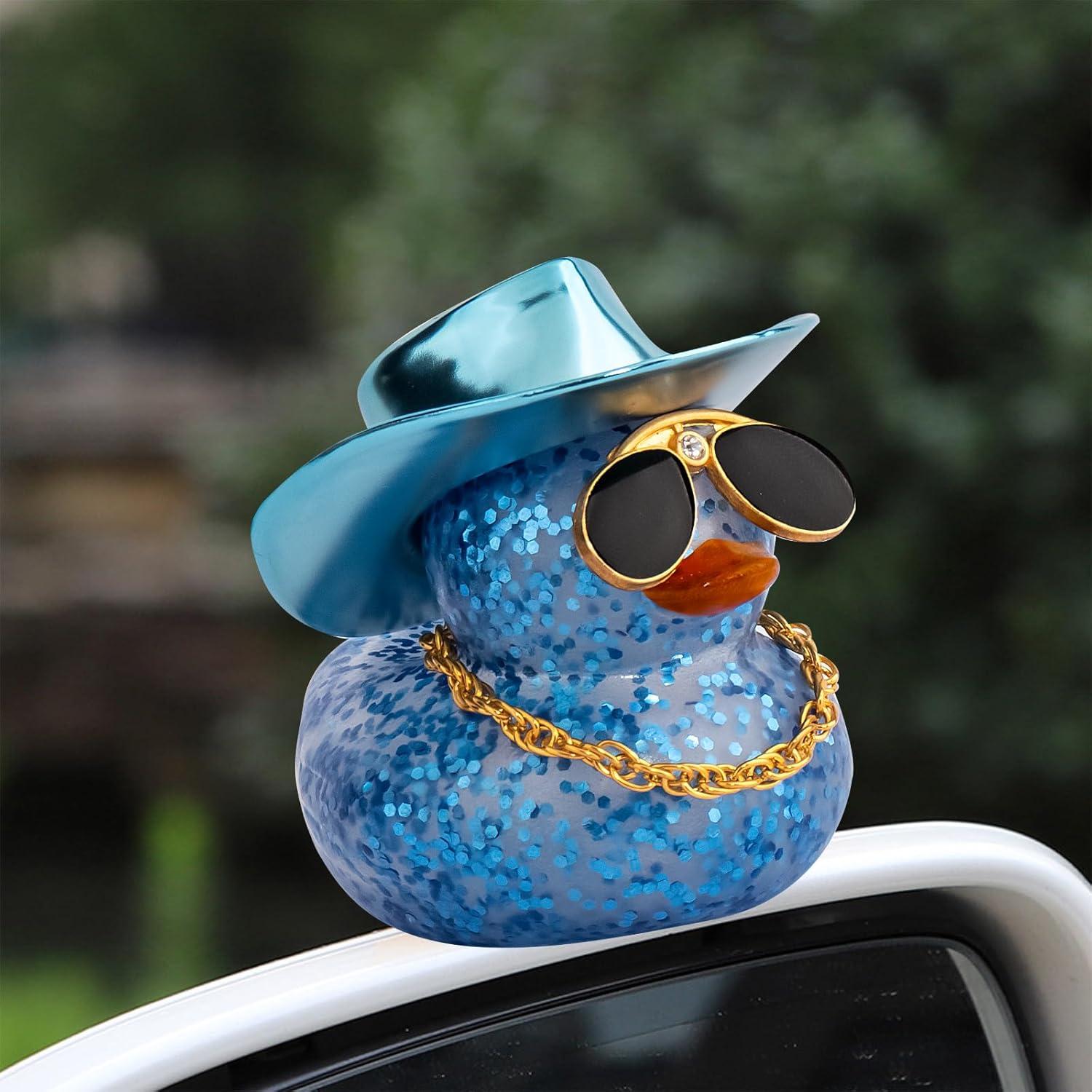 Pato de Goma para Auto wonuu con Sombrero y Gafas - Mini 5.08cm