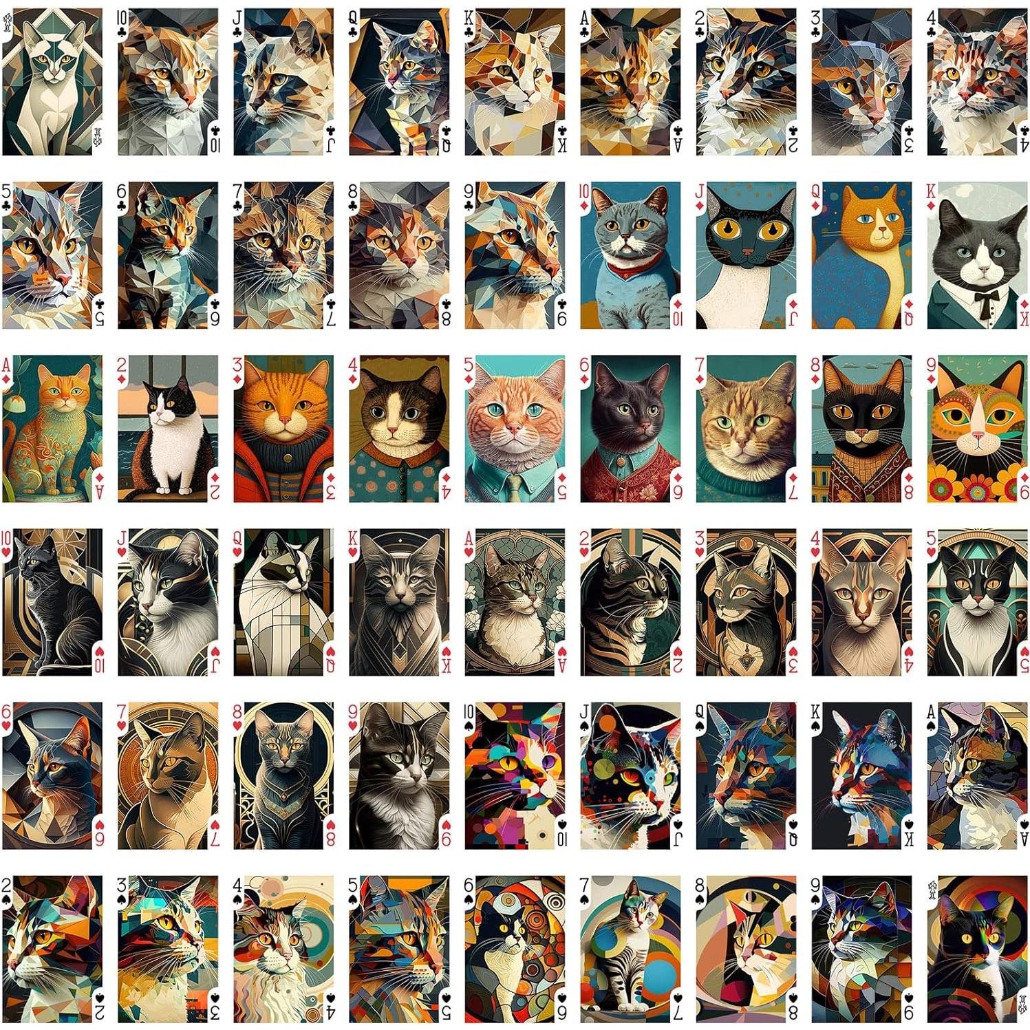 Baraja de Póker Art Deco Gato FlonzGift 54 Cartas Diferentes