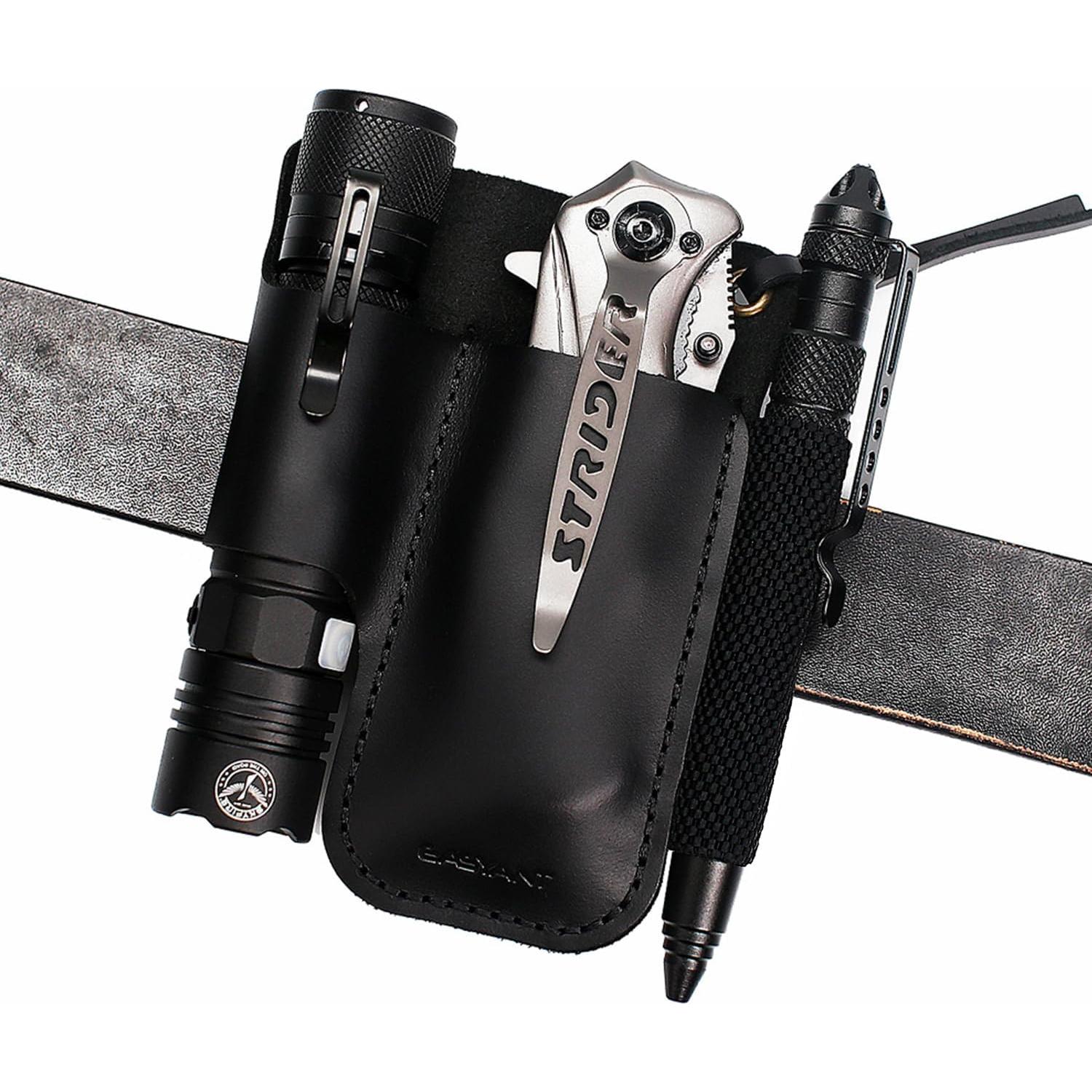 EASYANT Organizador de Cuero EDC 3 Bolsillos D-Negro