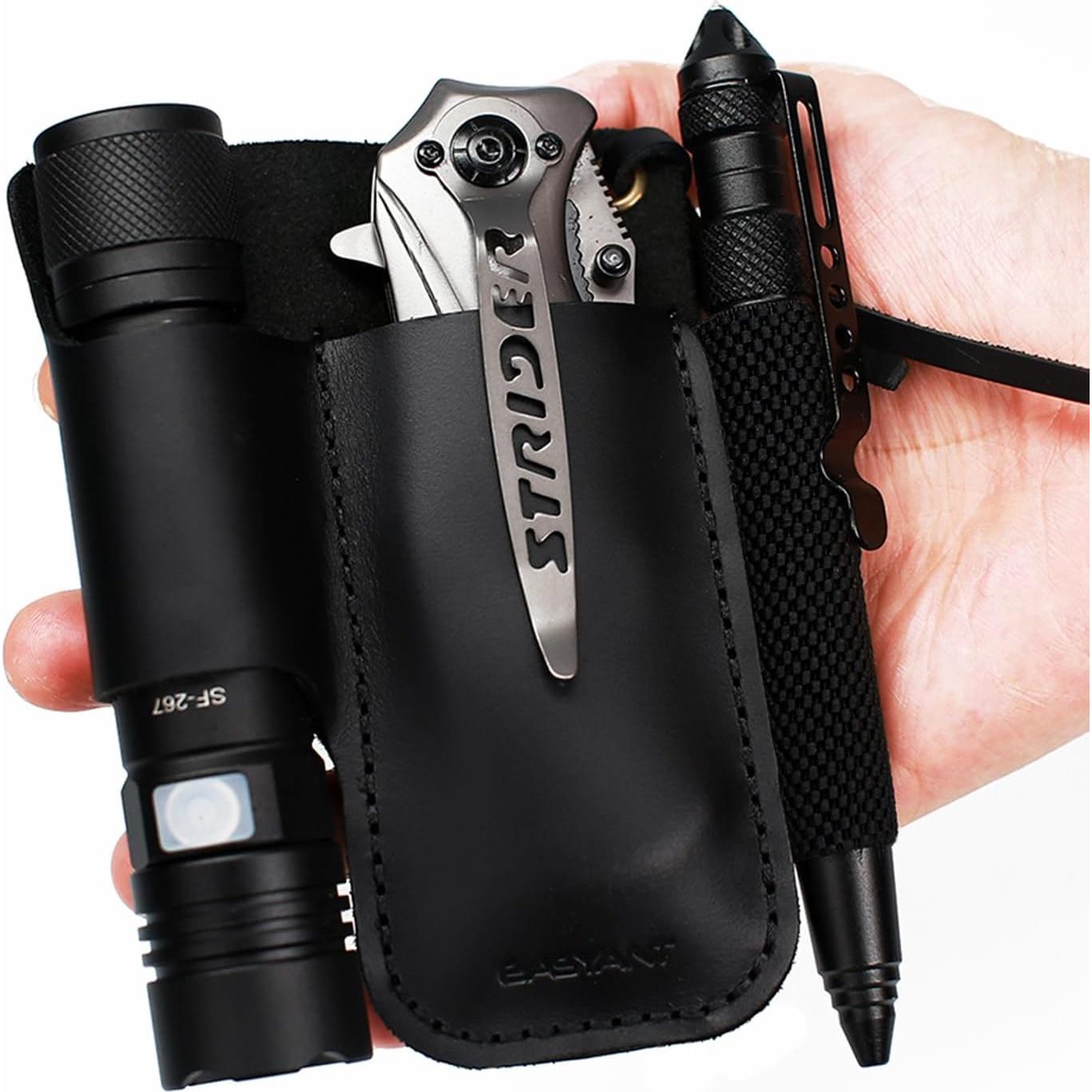 EASYANT Organizador de Cuero EDC 3 Bolsillos D-Negro