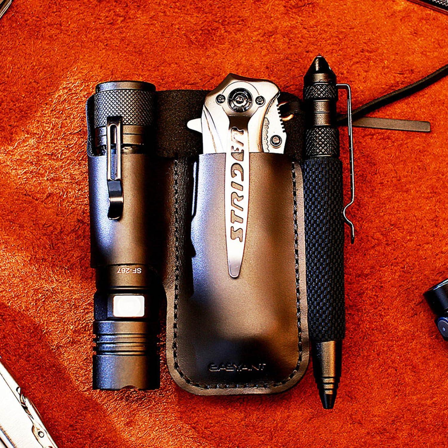 EASYANT Organizador de Cuero EDC 3 Bolsillos D-Negro