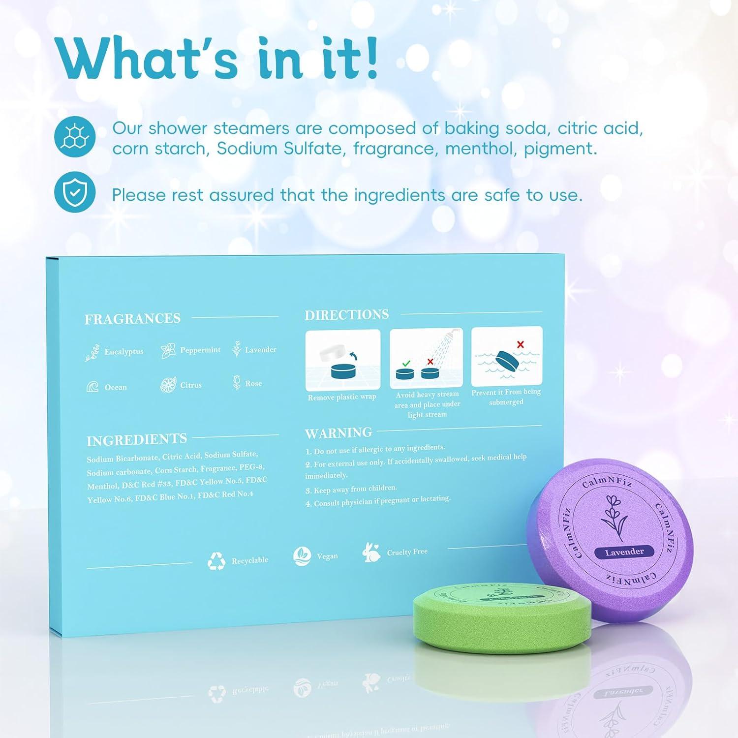 Paquete de 6 pastillas de vapor para ducha CalmNFiz - 6 fragancias