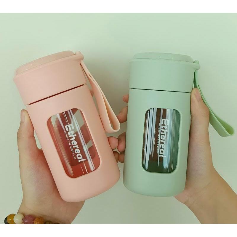 Botella de Agua de Vidrio Borosilicato DEDEYA 380ml Verde Claro