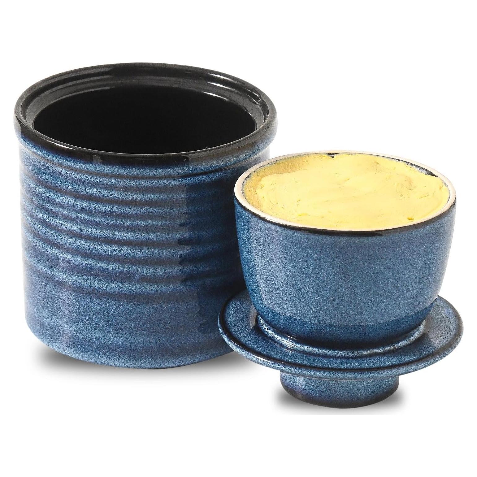Crock de Mantequilla Tikooere Cerámica Azul 227g con Tapa