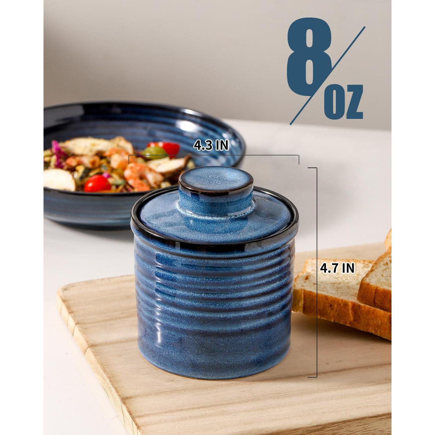 Crock de Mantequilla Tikooere Cerámica Azul 227g con Tapa