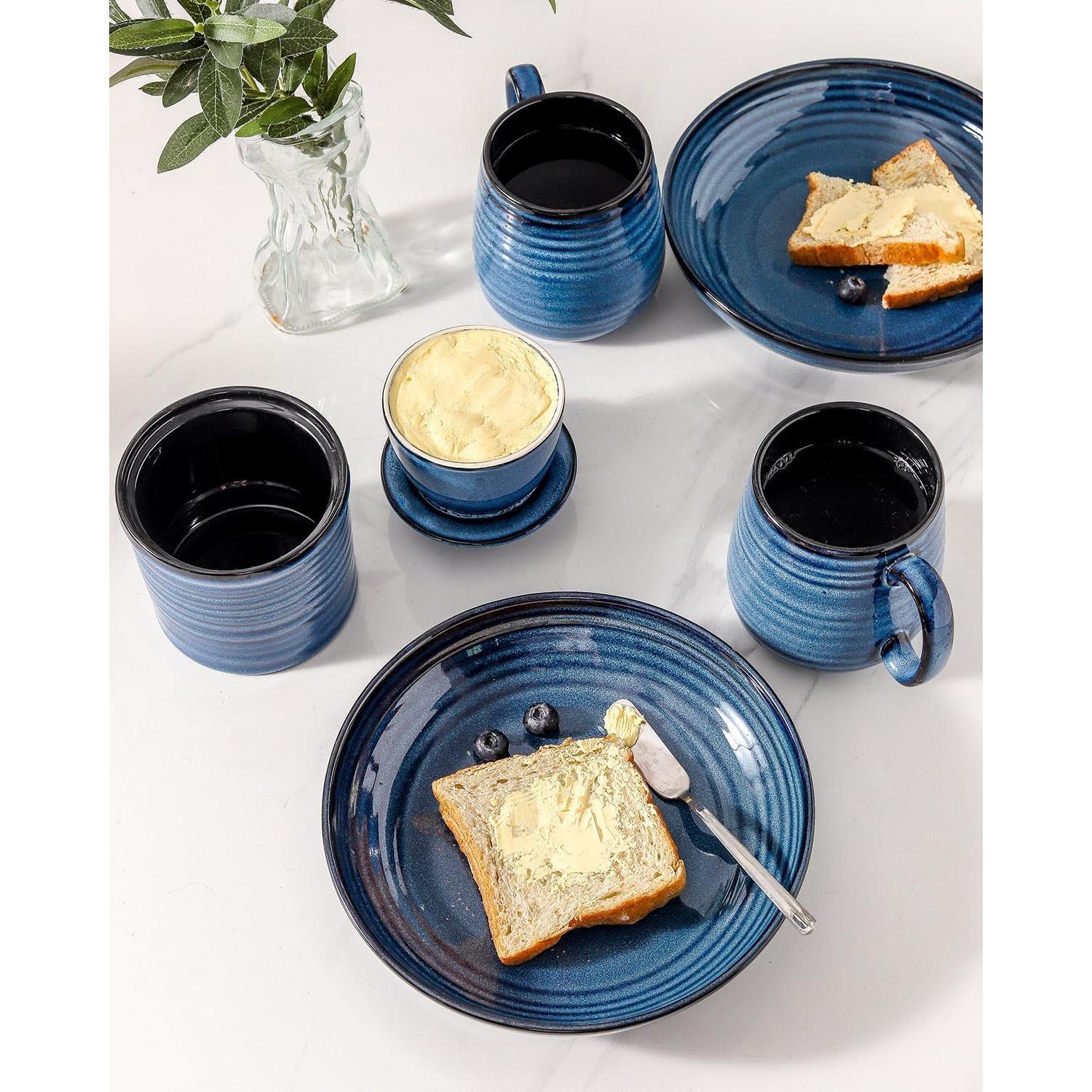 Crock de Mantequilla Tikooere Cerámica Azul 227g con Tapa