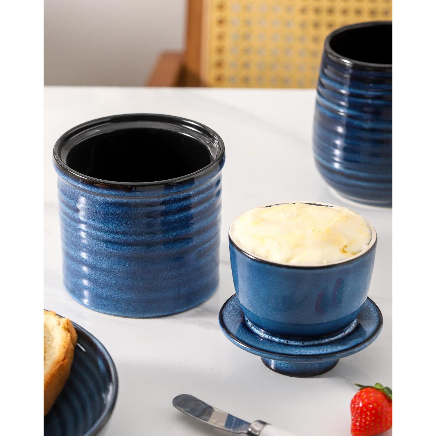 Crock de Mantequilla Tikooere Cerámica Azul 227g con Tapa
