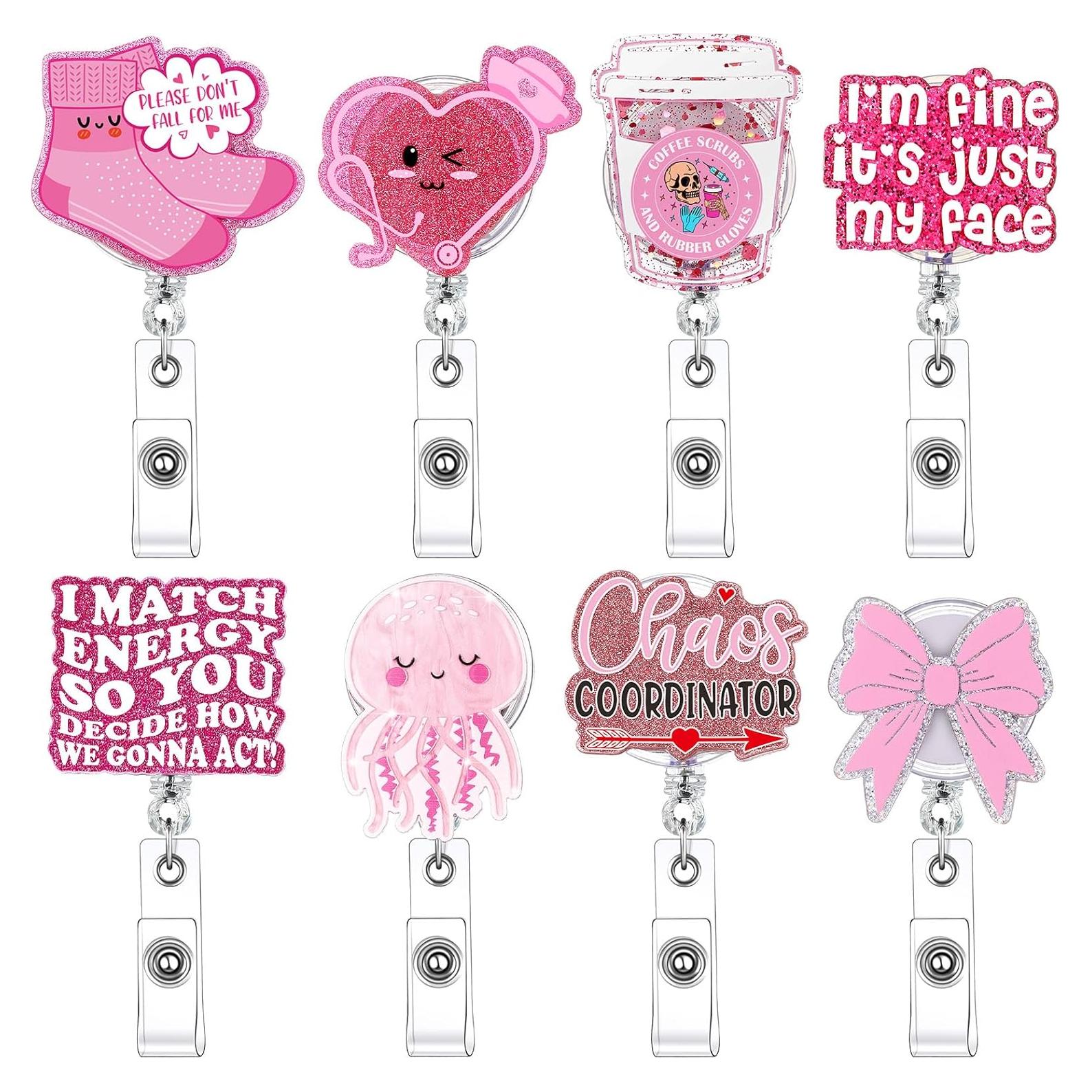 Portabotones Retráctil Remuuly 8 Pcs Rosa Corazón Enfermería