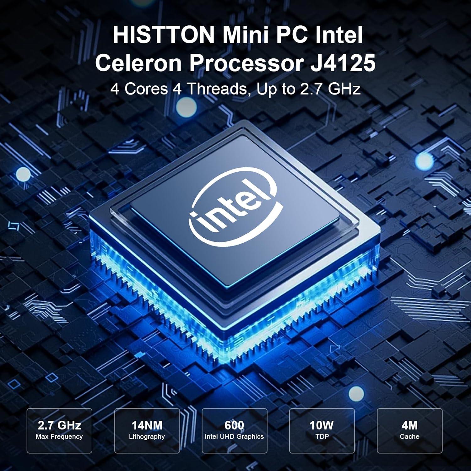Mini PC HISTTON H3-J4125 8GB RAM 128GB SSD Sin Ventilador