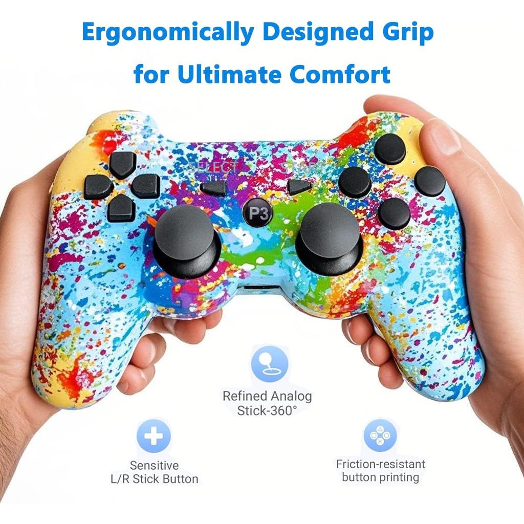 Controlador Inalámbrico PS3 eSeunLau - 2 Unidades, Bluetooth, Doble Vibración