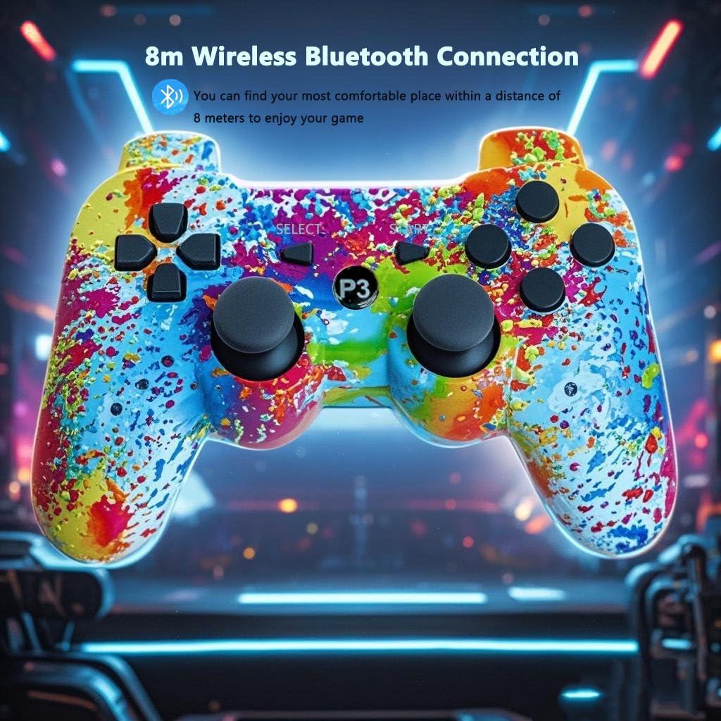 Controlador Inalámbrico PS3 eSeunLau - 2 Unidades, Bluetooth, Doble Vibración