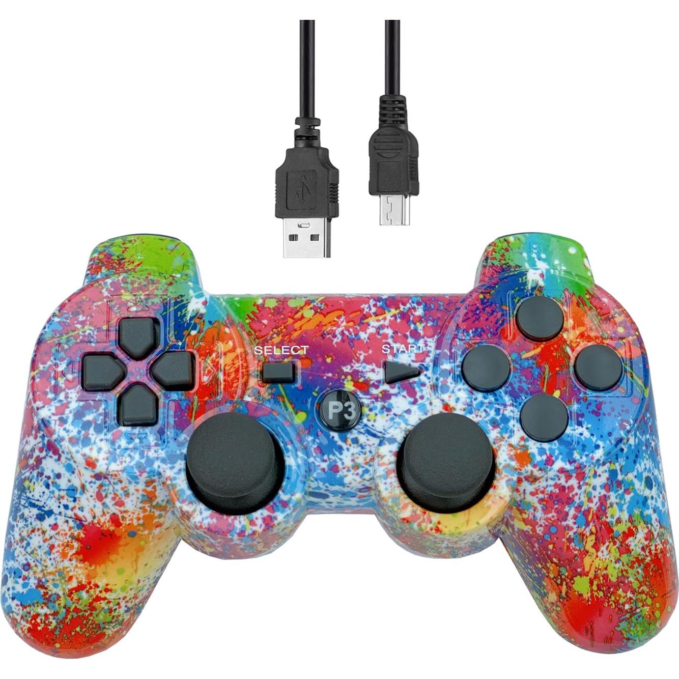 Controlador Inalámbrico PS3 eSeunLau - 2 Unidades, Bluetooth, Doble Vibración