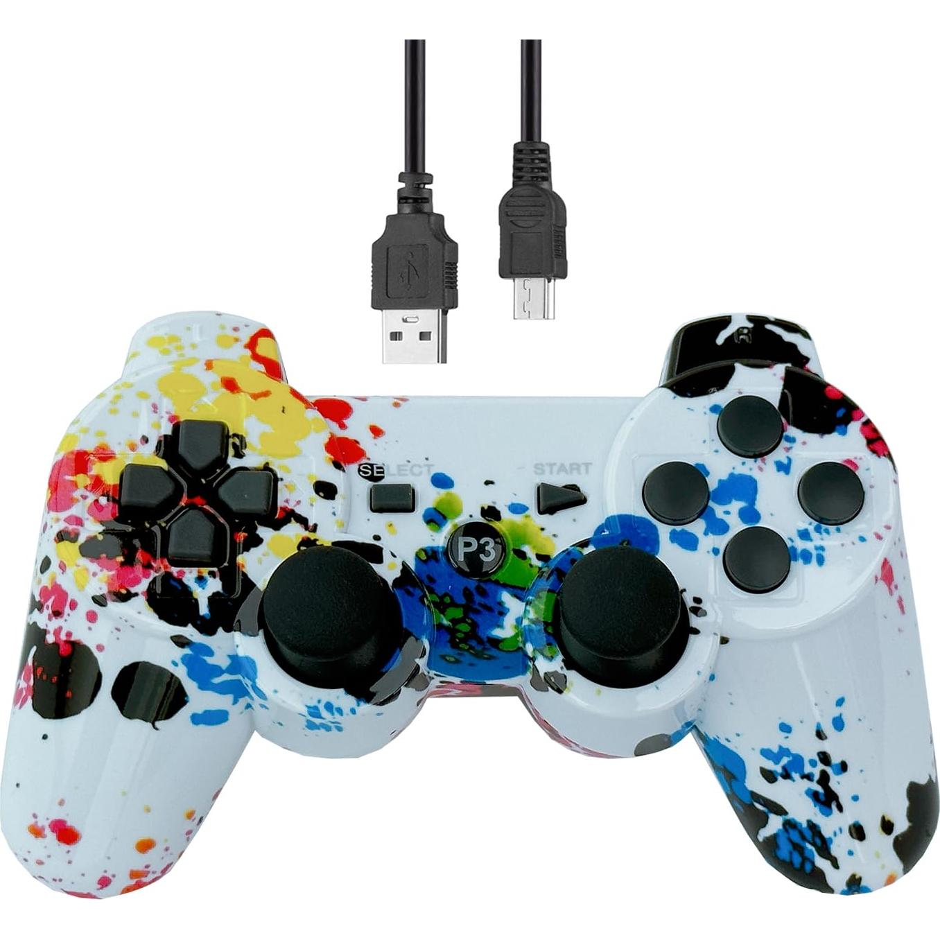 Controlador Inalámbrico PS3 eSeunLau - 2 Unidades, Bluetooth, Doble Vibración