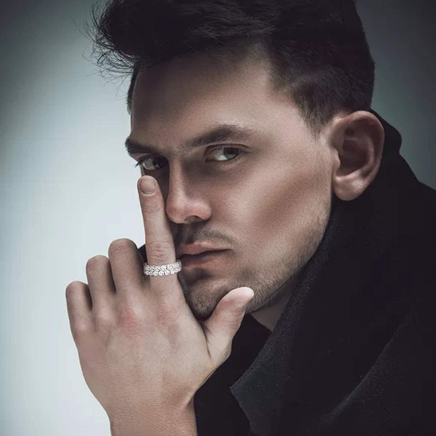 Anillo de zirconia cúbica 18K oro blanco 3 mm para hombres