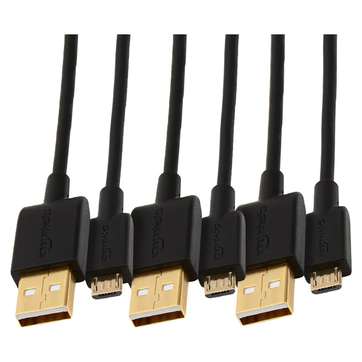 Paquete de 3 Cables USB 2.0 Amazon Basics 0.91m Negro