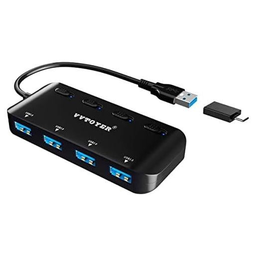 Hub USB 3.0 VVTOYER 4 Puertos con Interruptores y USB-C