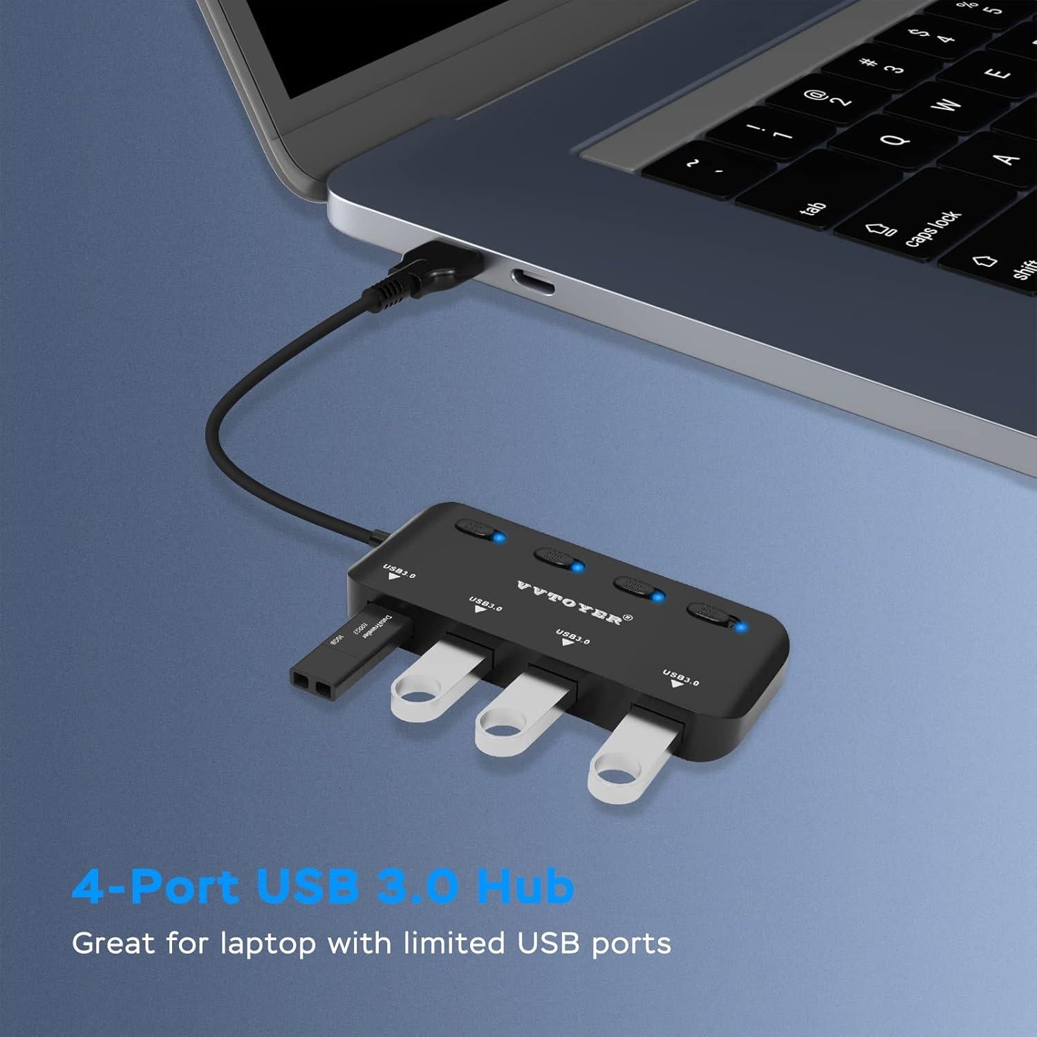 Hub USB 3.0 VVTOYER 4 Puertos con Interruptores y USB-C