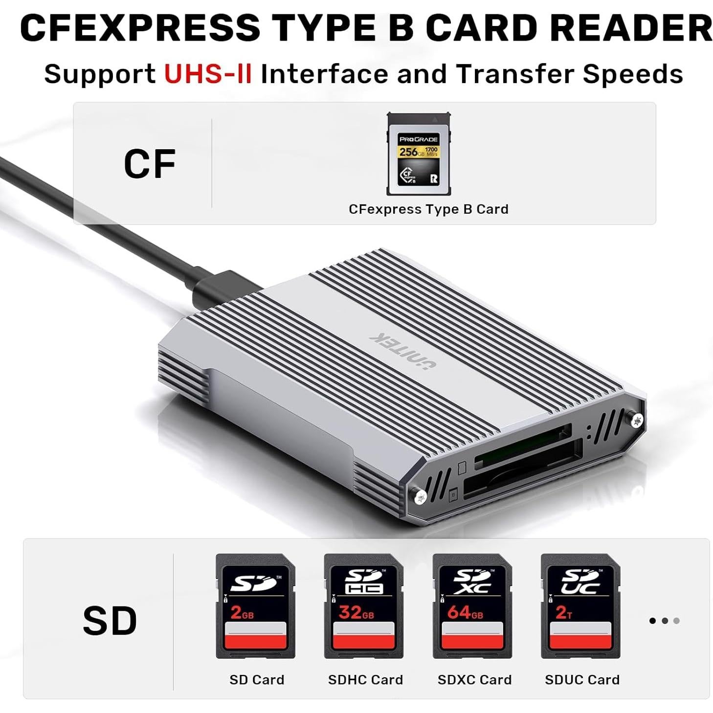 Lector de Tarjetas CFexpress Tipo B y SD Unitek 10Gbps