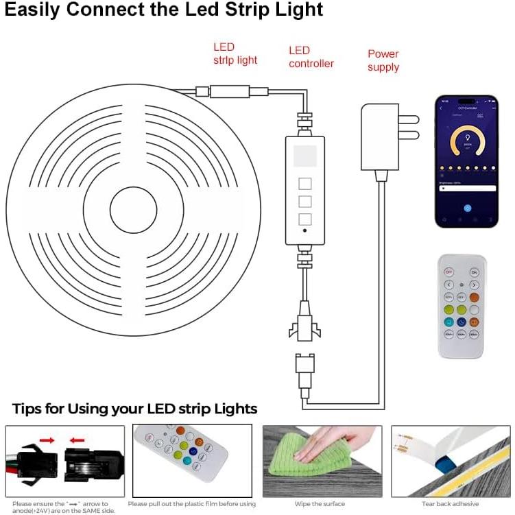 Cinta LED COB CCT 3m AUZIWE Regulable 2700K-6500K Bluetooth