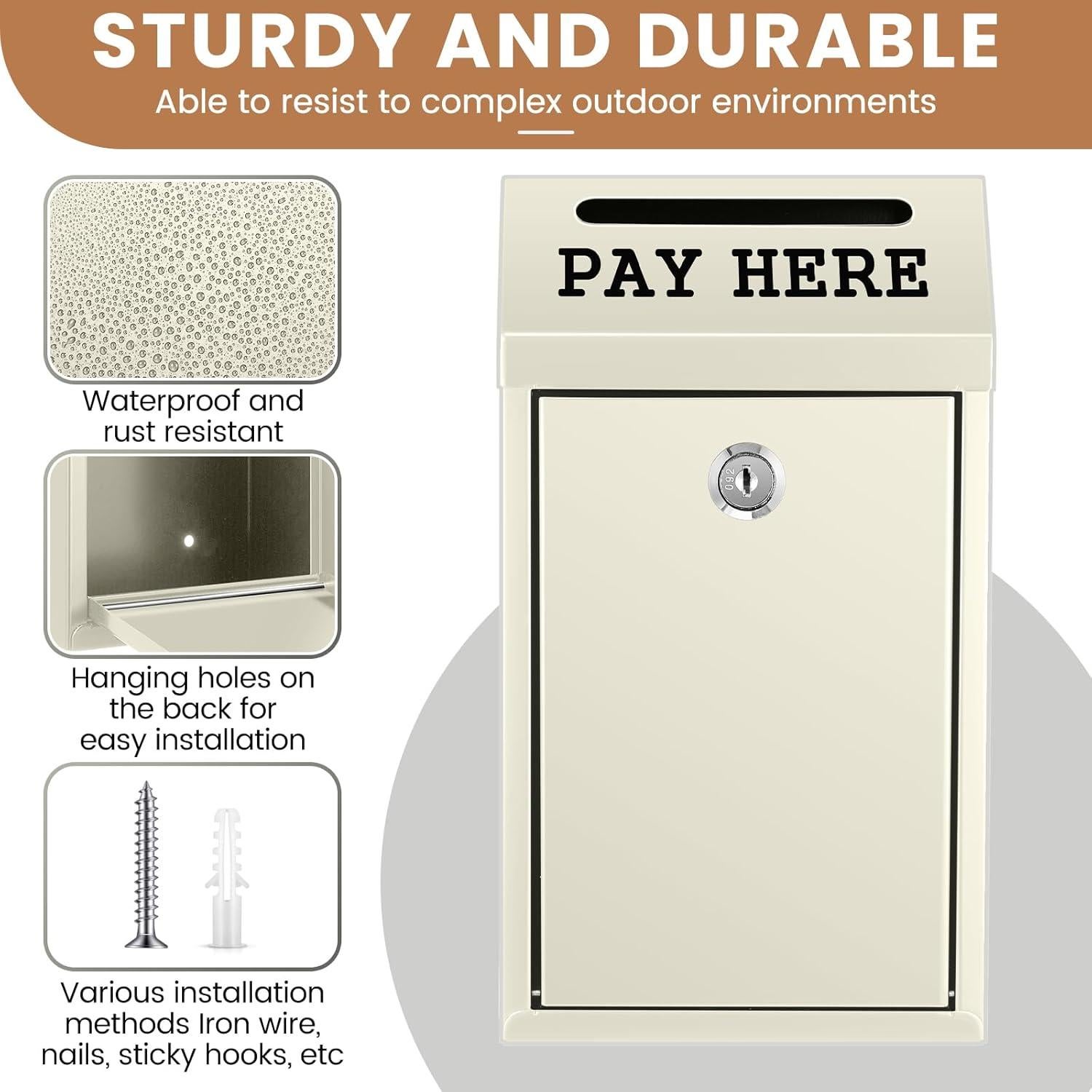 Caja de Dinero Metálica con Cerradura Beige 26x14.5x7 cm