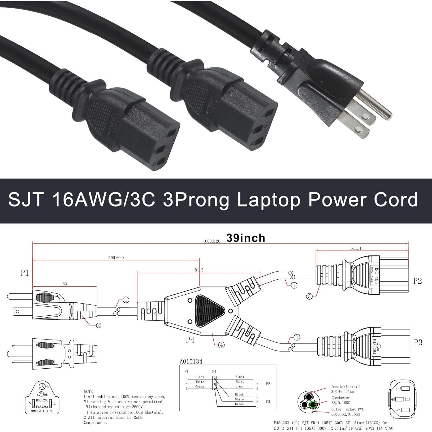 Cable de Alimentación Divisor NEMA 5-15P a 2X IEC C13 1m