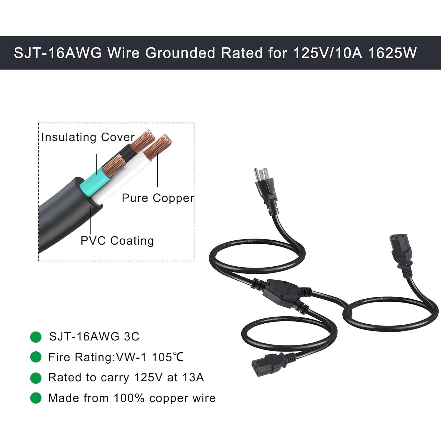 Cable de Alimentación Divisor NEMA 5-15P a 2X IEC C13 1m