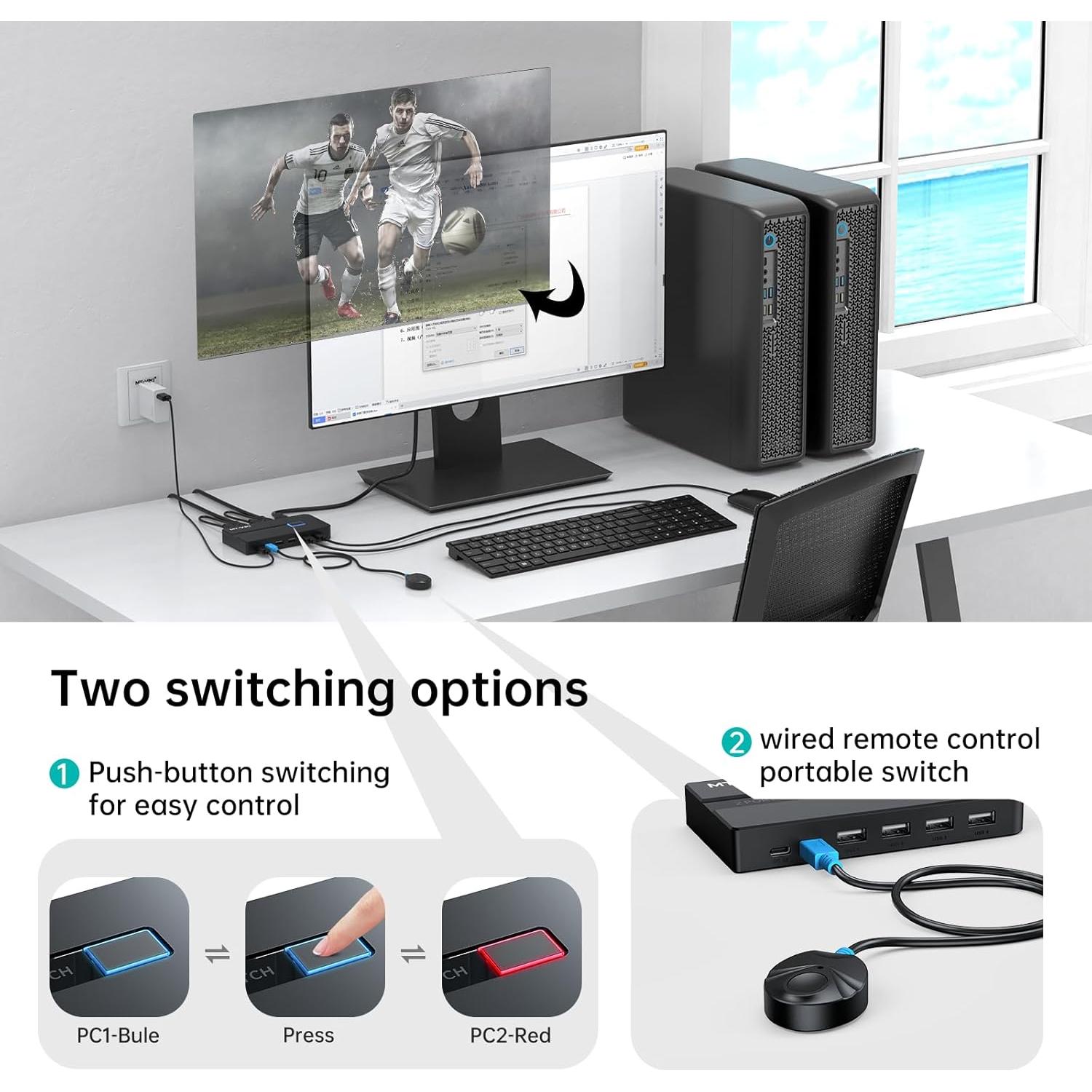 Interruptor KVM HDMI 2 Puertos MT-VIKI 4K@30Hz USB
