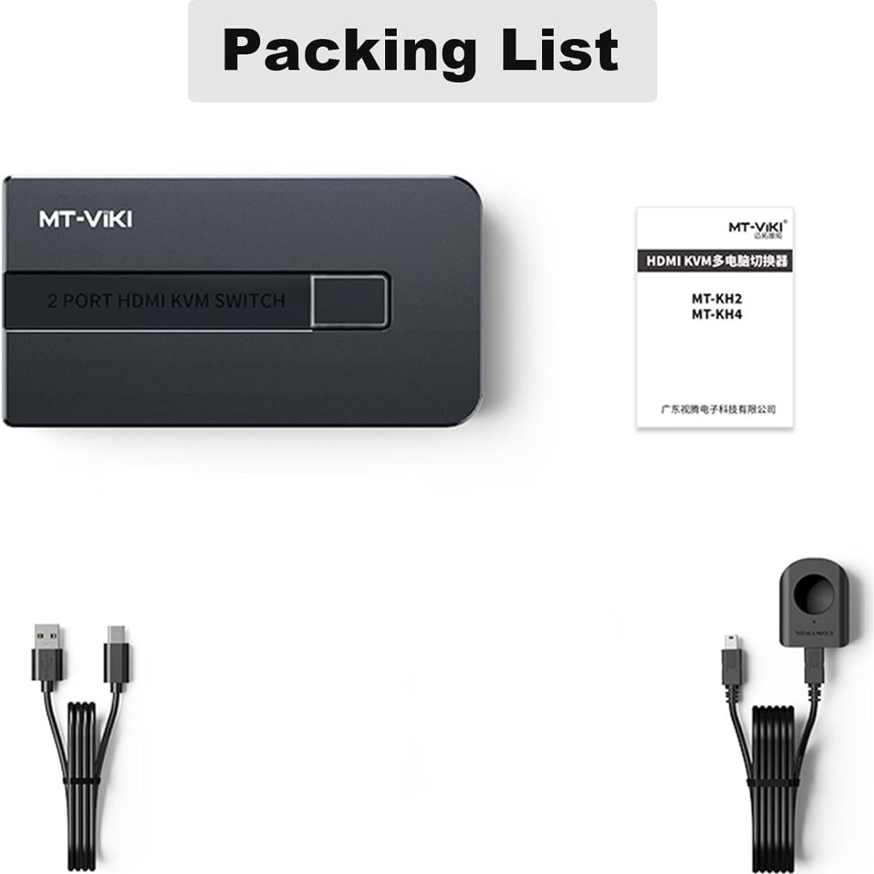 Interruptor KVM HDMI 2 Puertos MT-VIKI 4K@30Hz USB