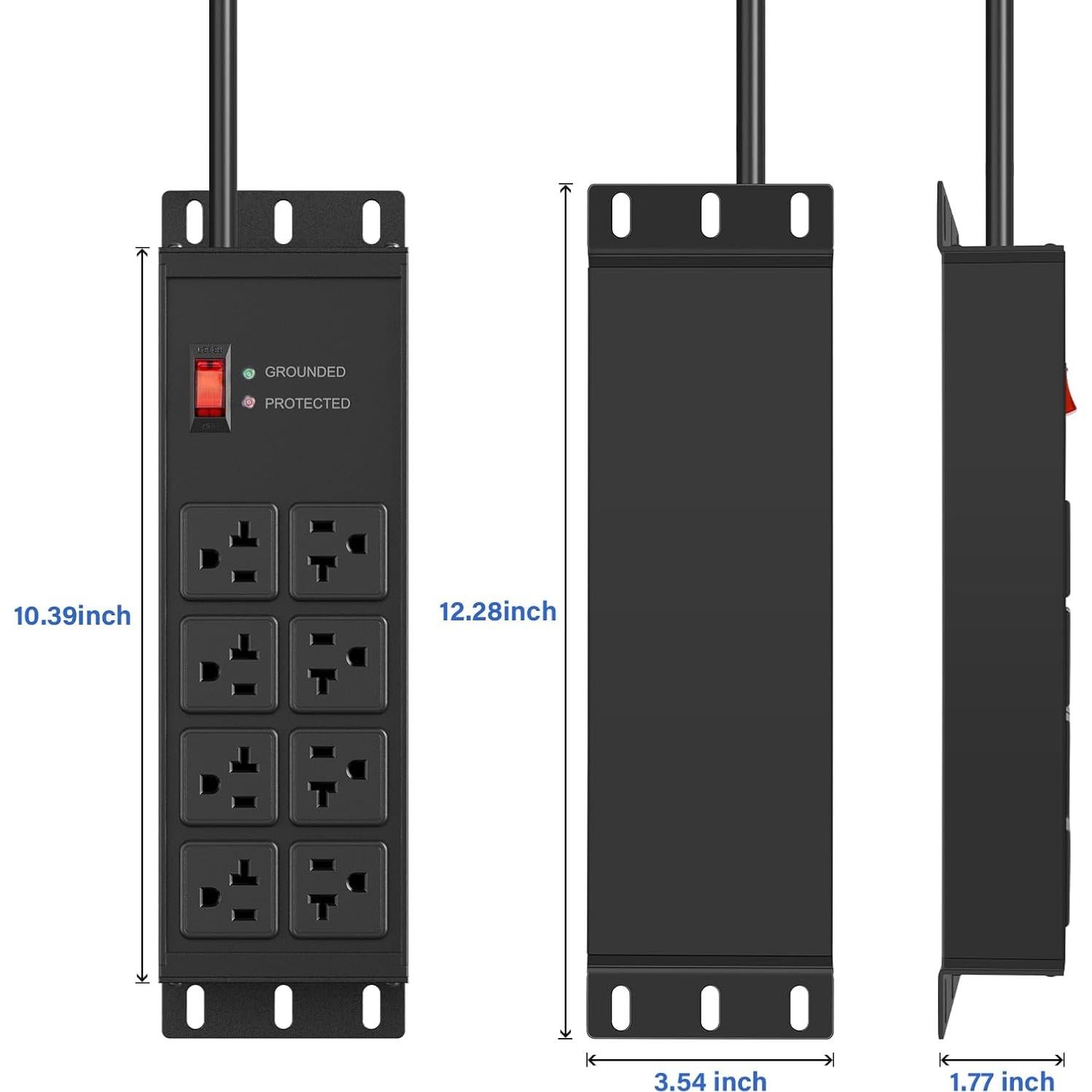 Regleta de Potencia CCCEI 20A 8 Salidas 4FT Negra con Protección