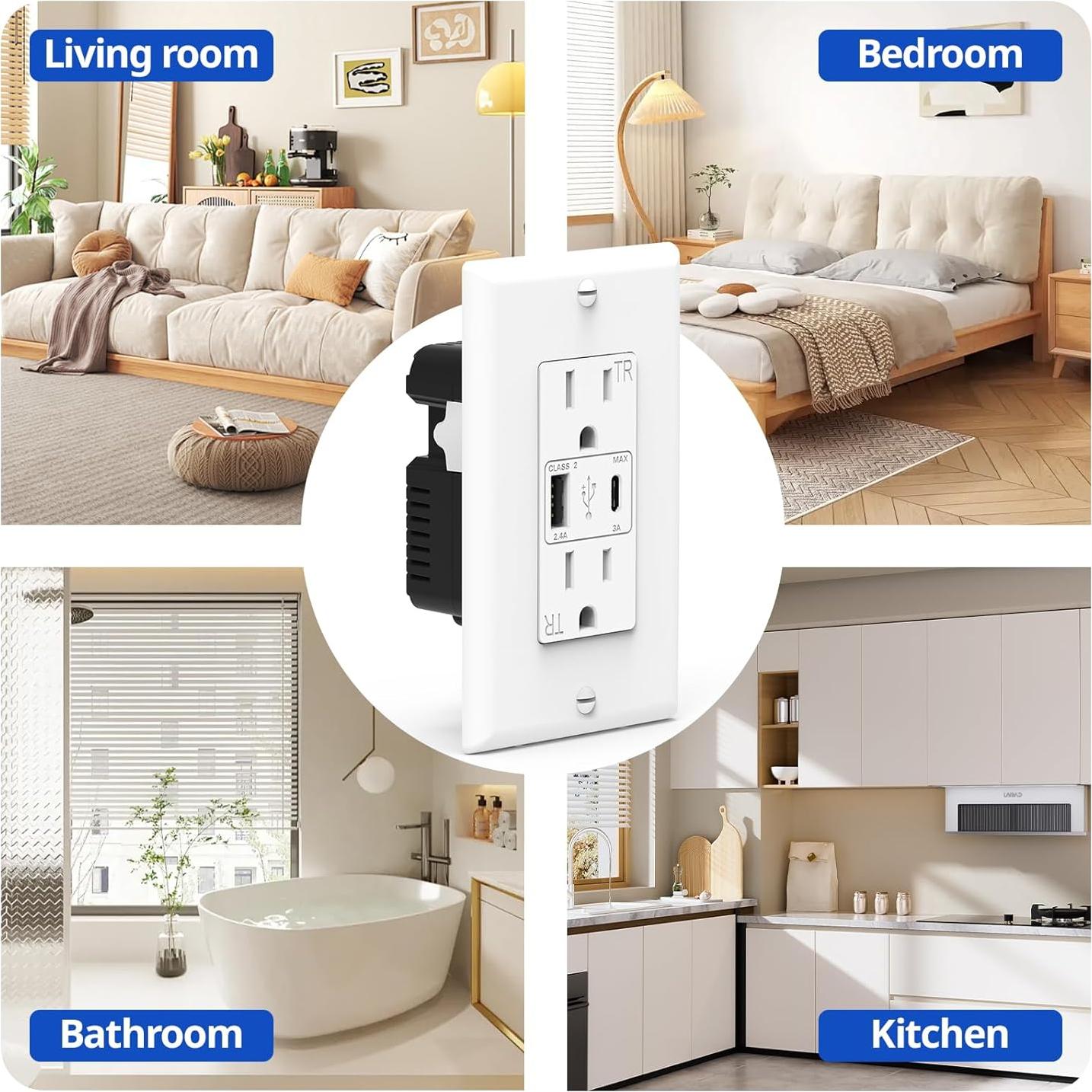 Salida de Pared ThunderWay 15A con Puertos USB Tipo A y C