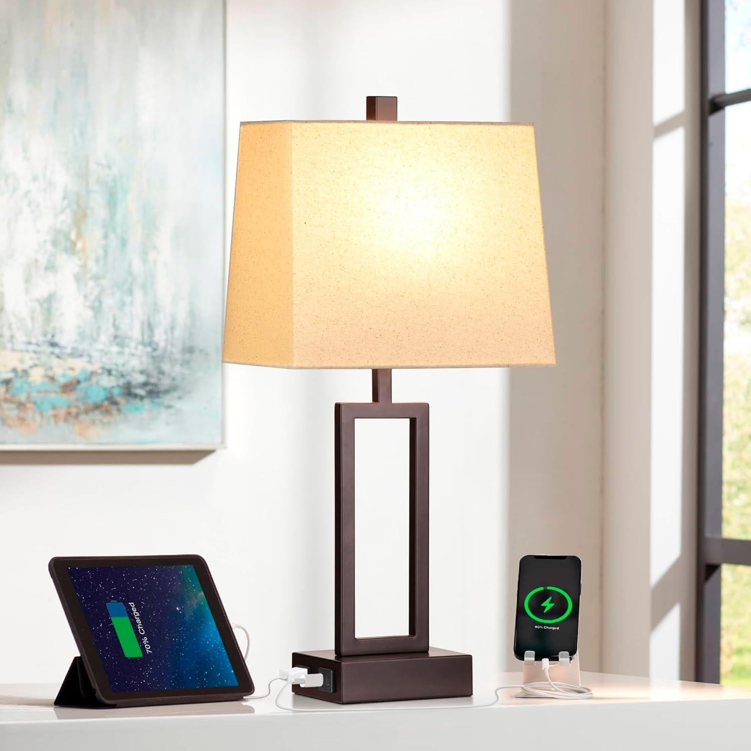 Juego de 2 Lámparas de Mesa Táctiles Marrón con USB y AC