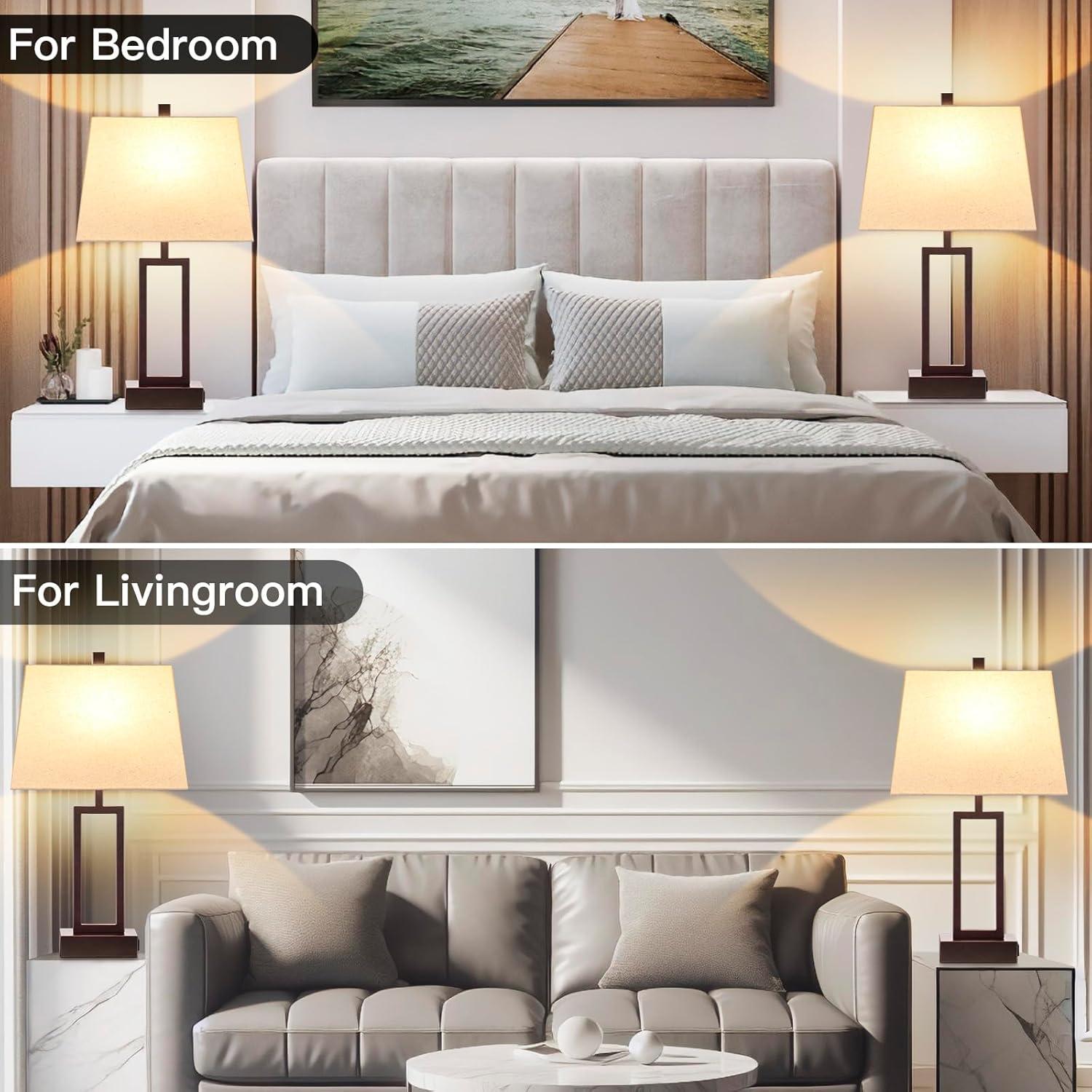 Juego de 2 Lámparas de Mesa Táctiles Marrón con USB y AC