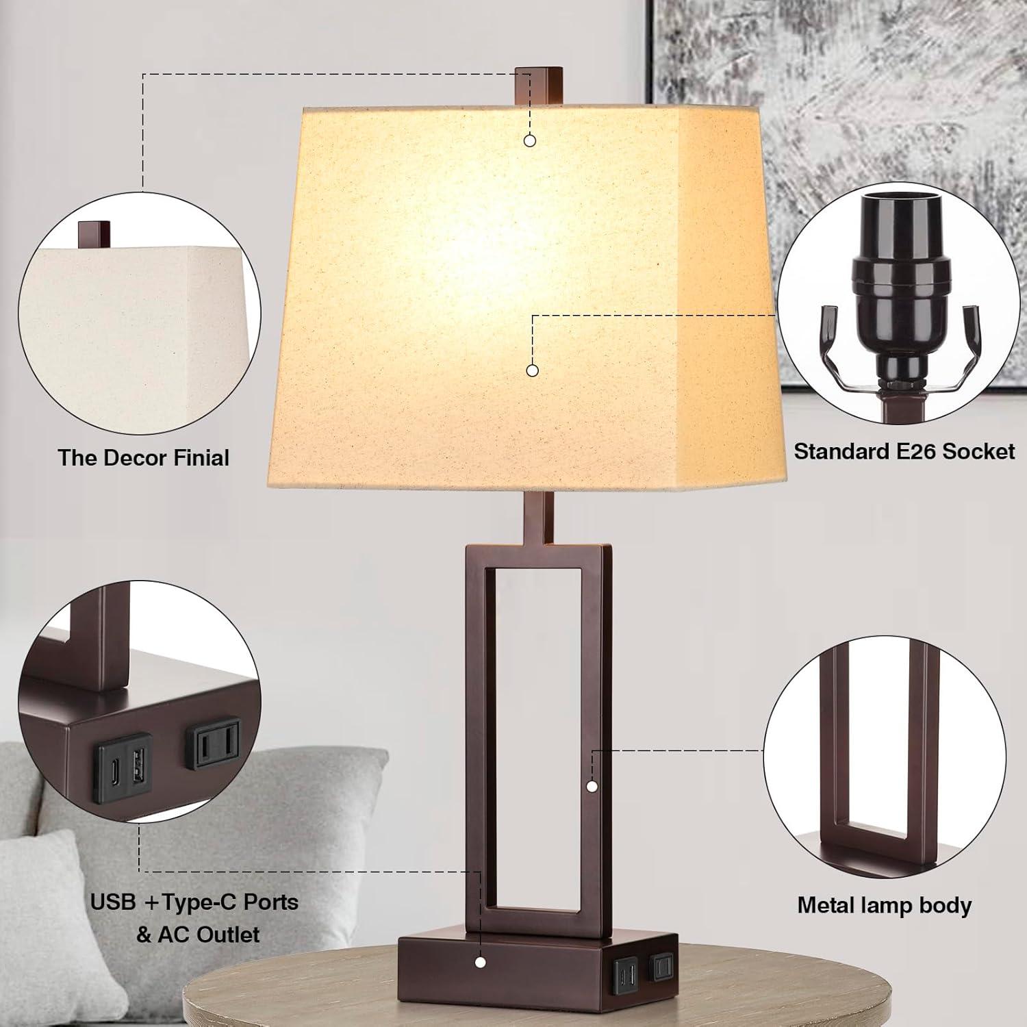 Juego de 2 Lámparas de Mesa Táctiles Marrón con USB y AC