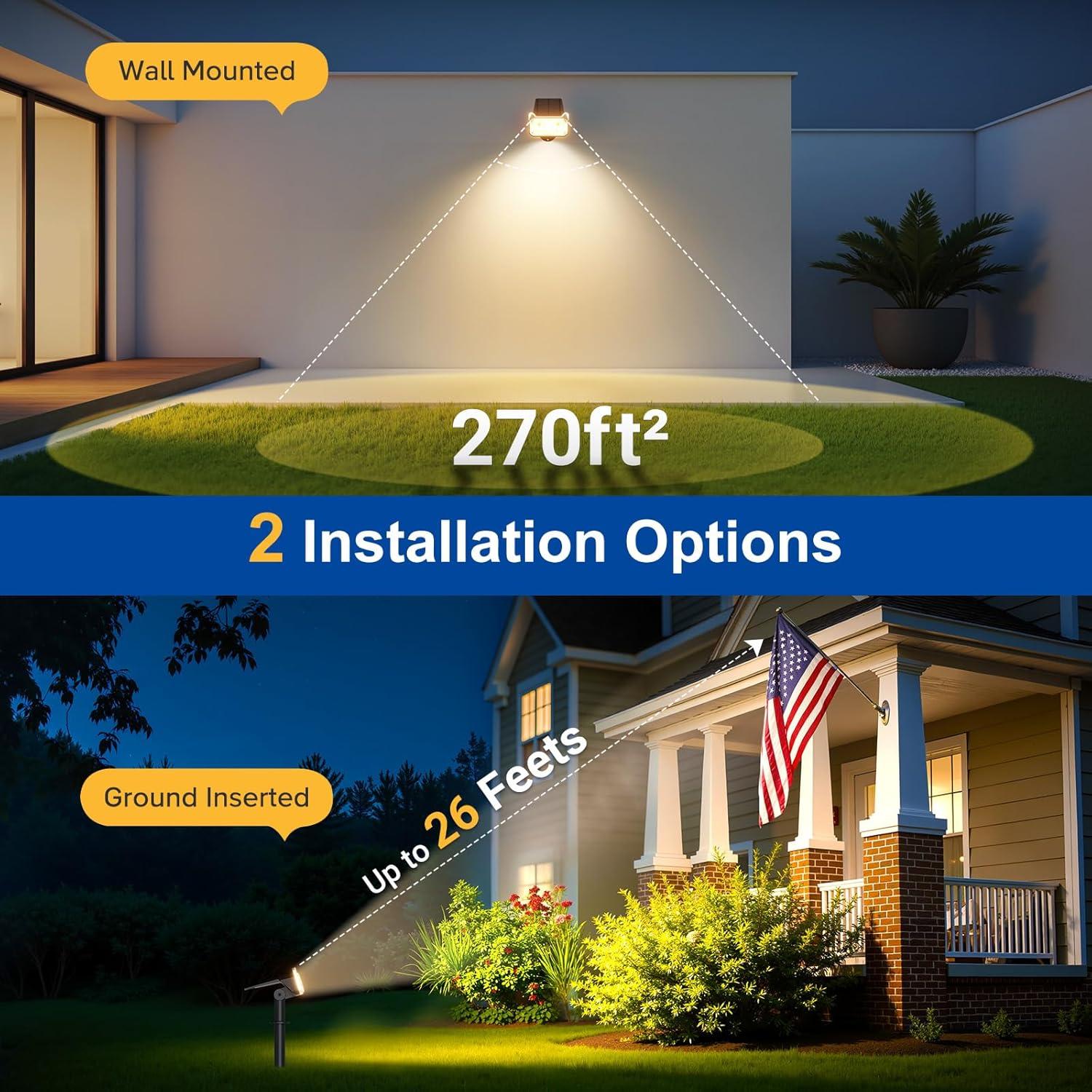 Focos Solares LETMY 2 Paquete LED Ajustables 135° para Jardín