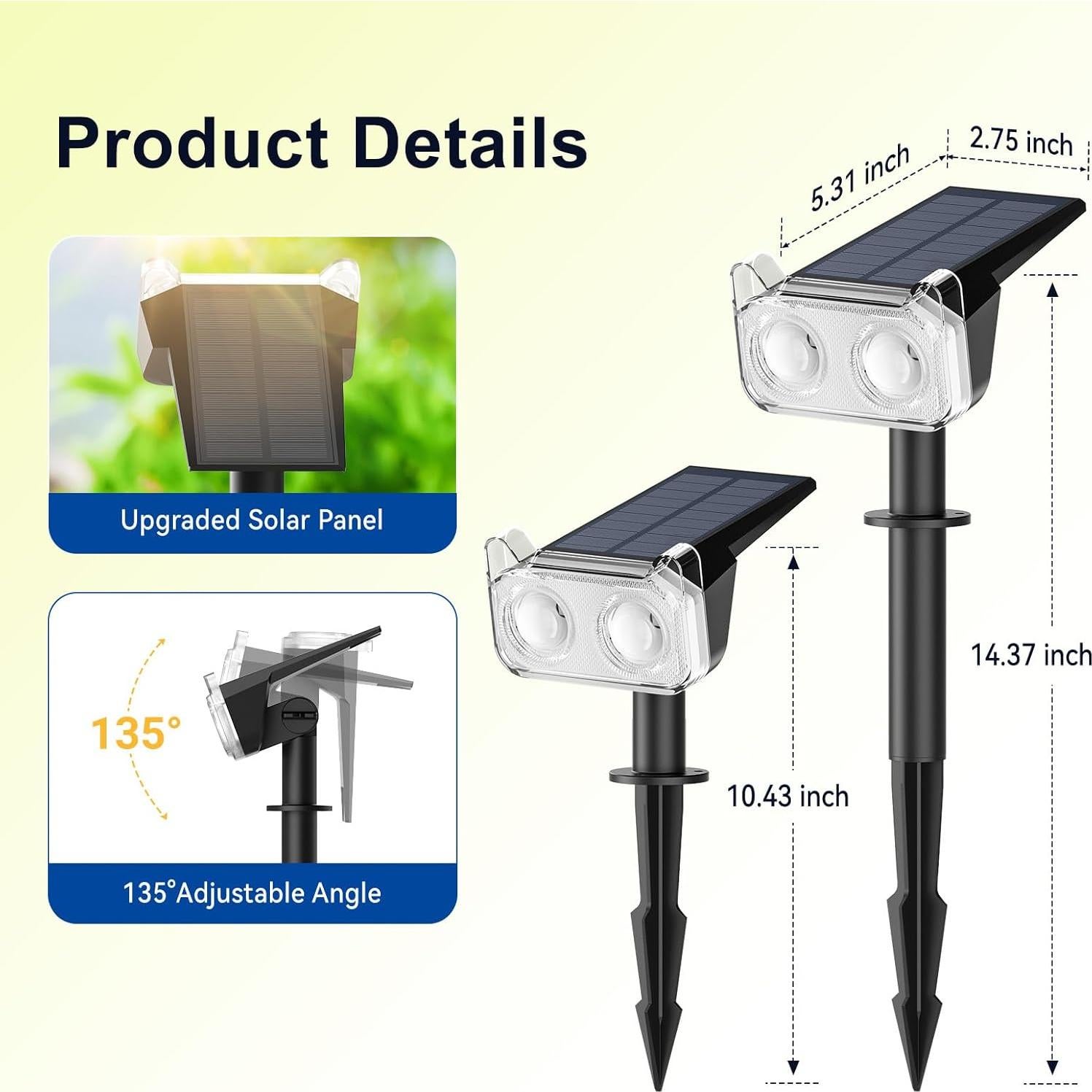 Focos Solares LETMY 2 Paquete LED Ajustables 135° para Jardín