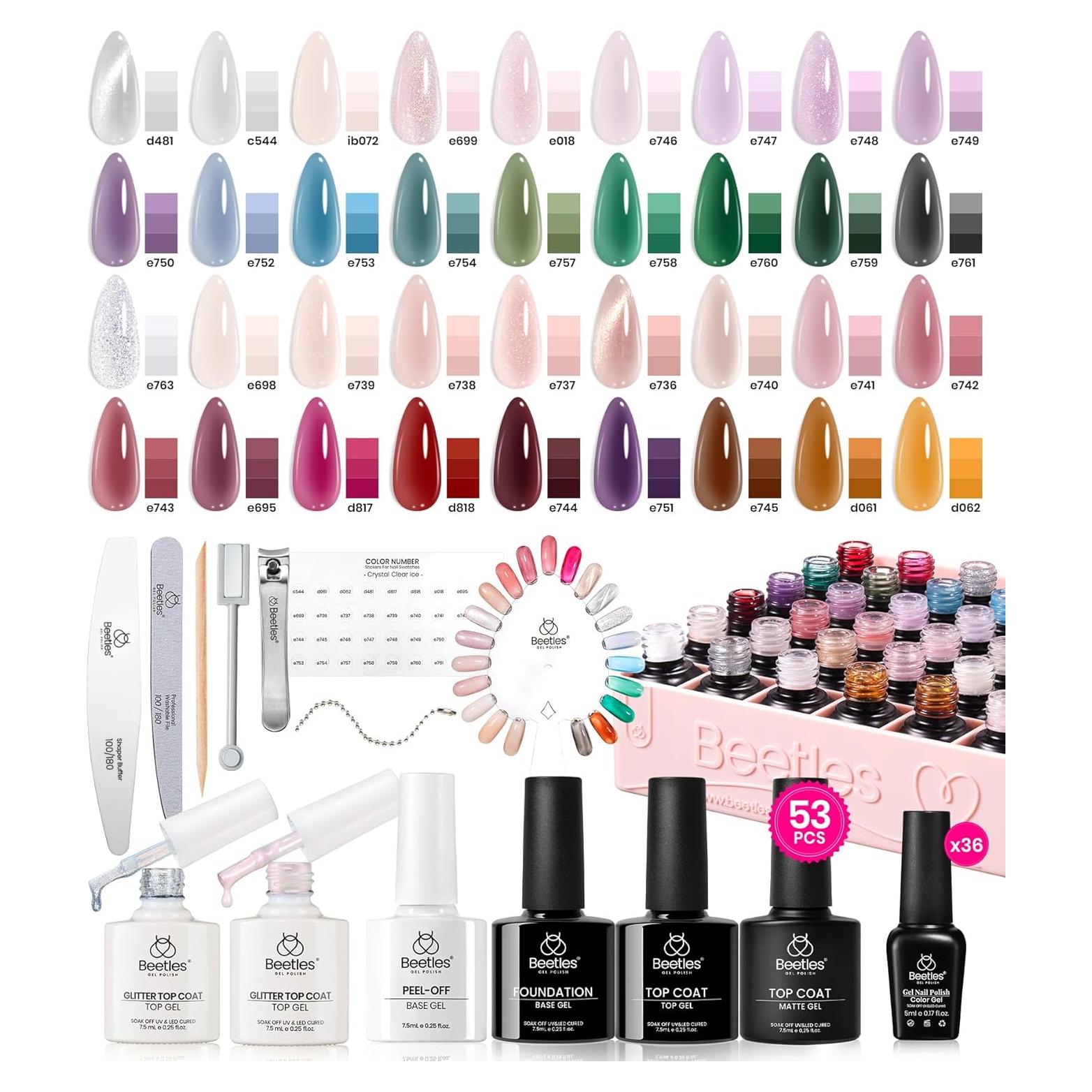 Juego de Esmalte de Uñas Gel Beetles 36 Colores 53PCS