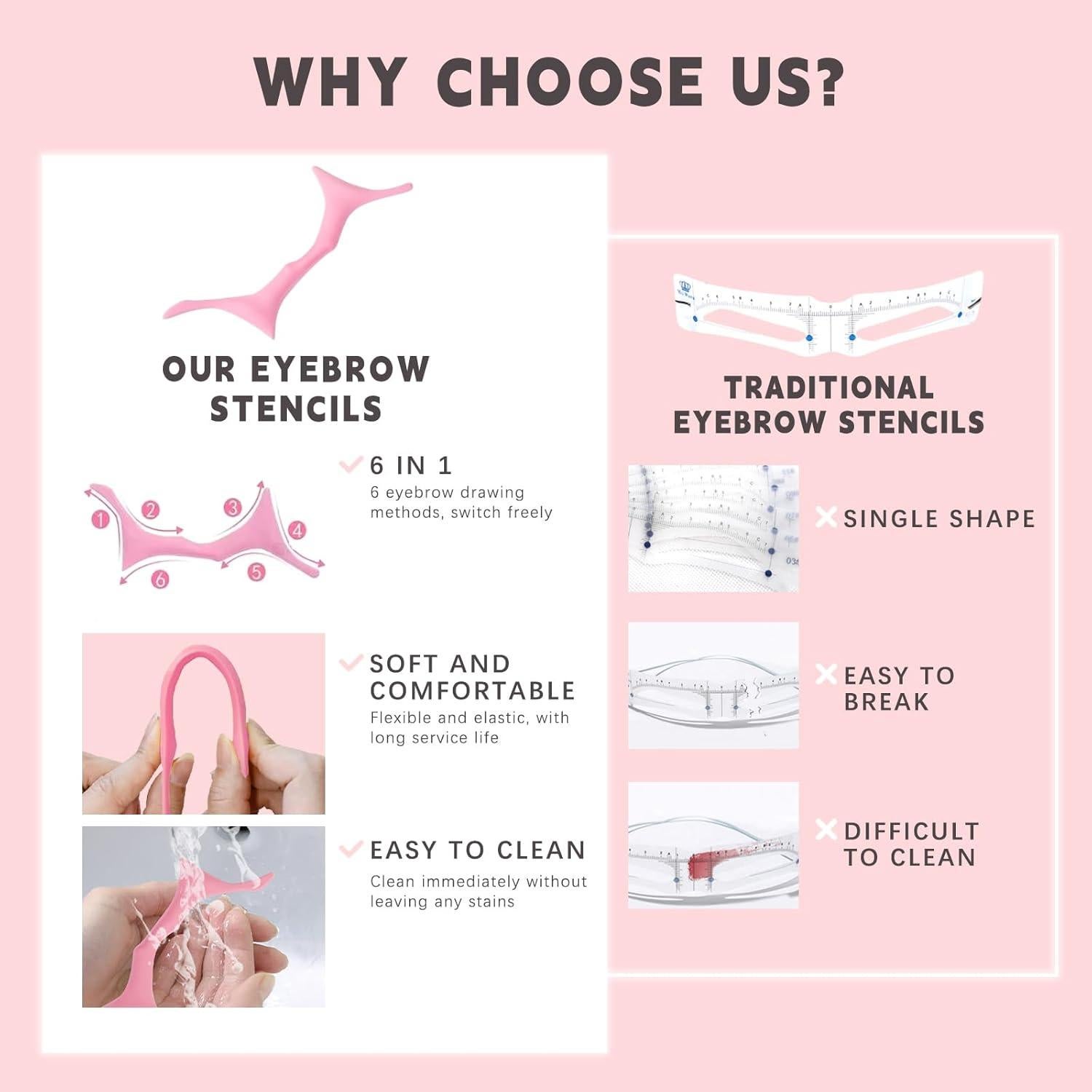 Plantillas de Cejas de Silicona HOSAILY 6 Formas Reutilizables