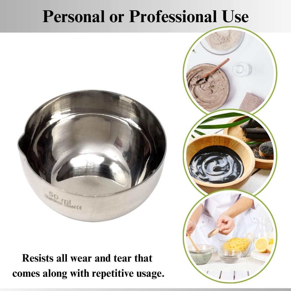 Multipurpose Cups Spout Lip Stainless Steel Skincare & Makeup Mixing Bowls for Hair Color, Bleach, Dye, Coloring, Transfer Cosmetics Measuring Basins For Salon Spa or Home (50ml)