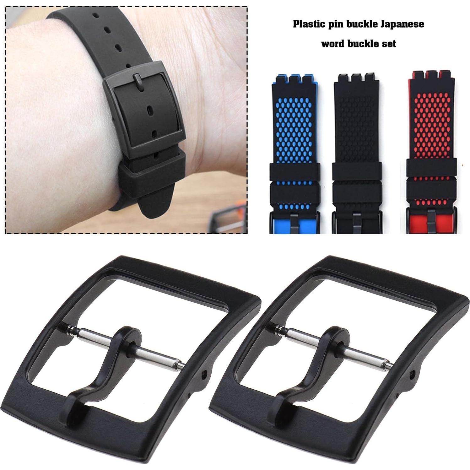 SING F LTD 2 Sets Watch Strap Buckle and Watch Band Loop Kits with Spring Bar Tools Compatible with Swatch Watch Band Replacement Parts 16mm Internal Width